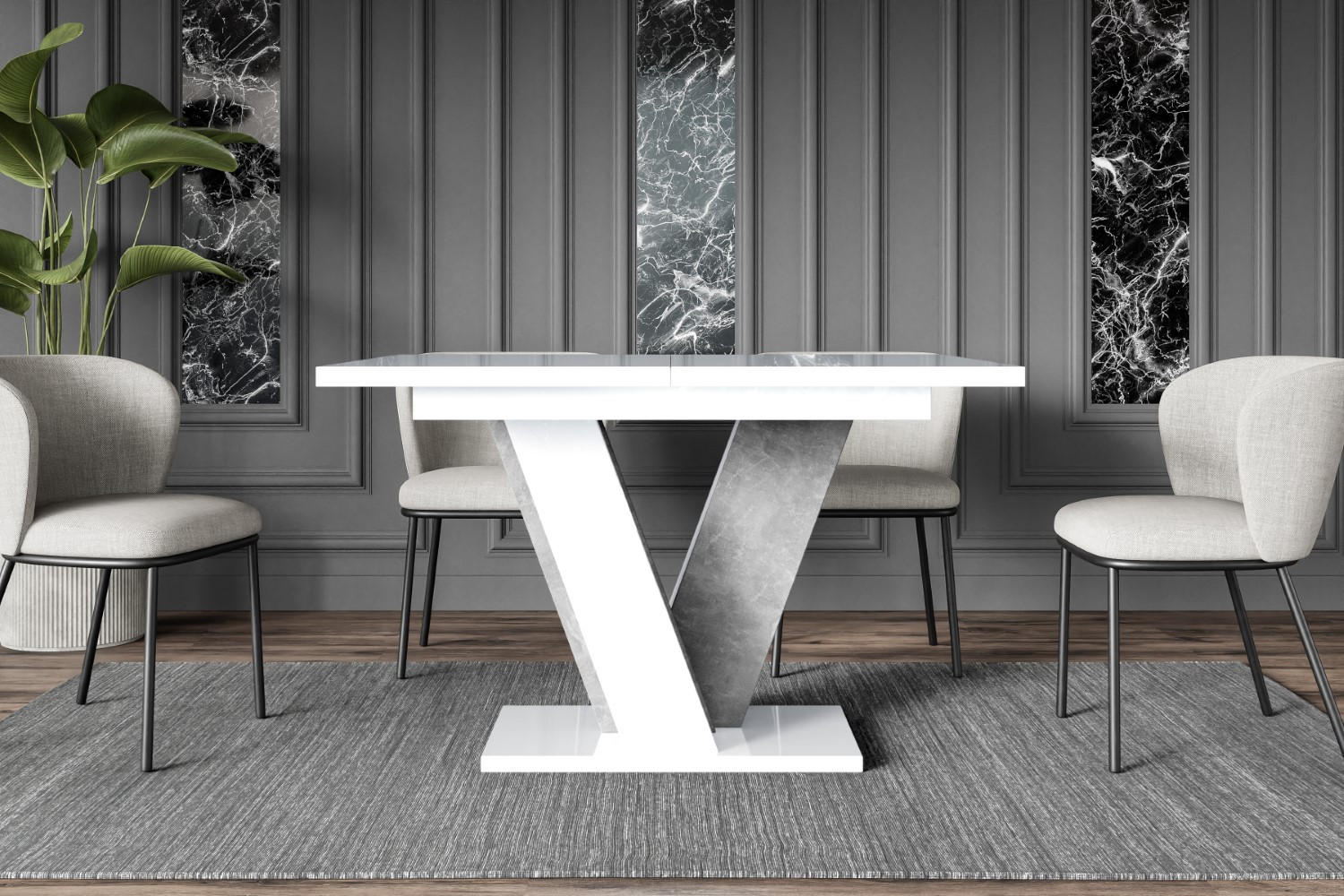 ESSTISCH ausziehbar 120 -160x90x75 cm - Hochglanz Weiß/Betonoptik - INEY - Weiß Hochglanz, Holzwerkstoff (120/90/75cm) - ALTDECOR