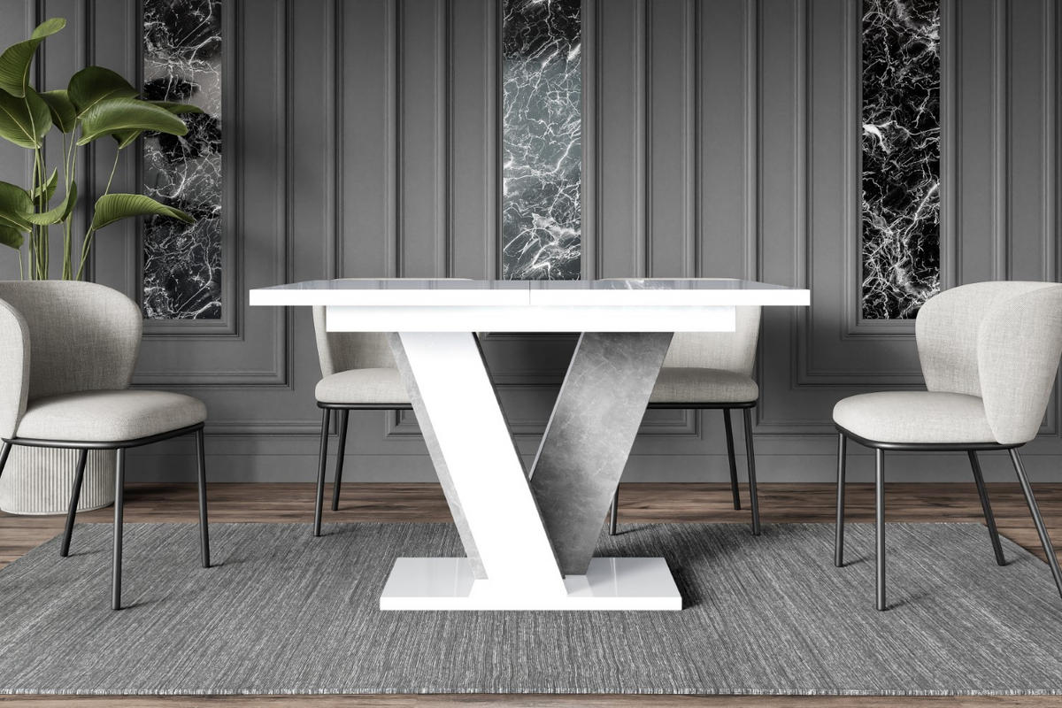 ESSTISCH ausziehbar 120 -160x90x75 cm - Hochglanz Weiß/Betonoptik - INEY - Weiß Hochglanz, Holzwerkstoff (120/90/75cm) - ALTDECOR