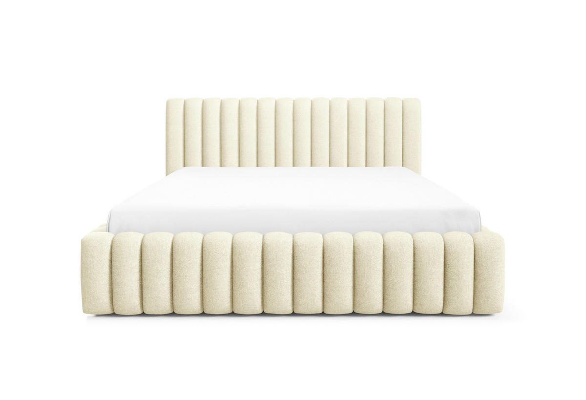 POLSTERBETT BLIVIO 180x200 cm,mit Bettkasten,Lattenrost,Doppelbett,Boxspringbett-Optik-Creme - Creme, Holz (180/200cm) - Furnistar