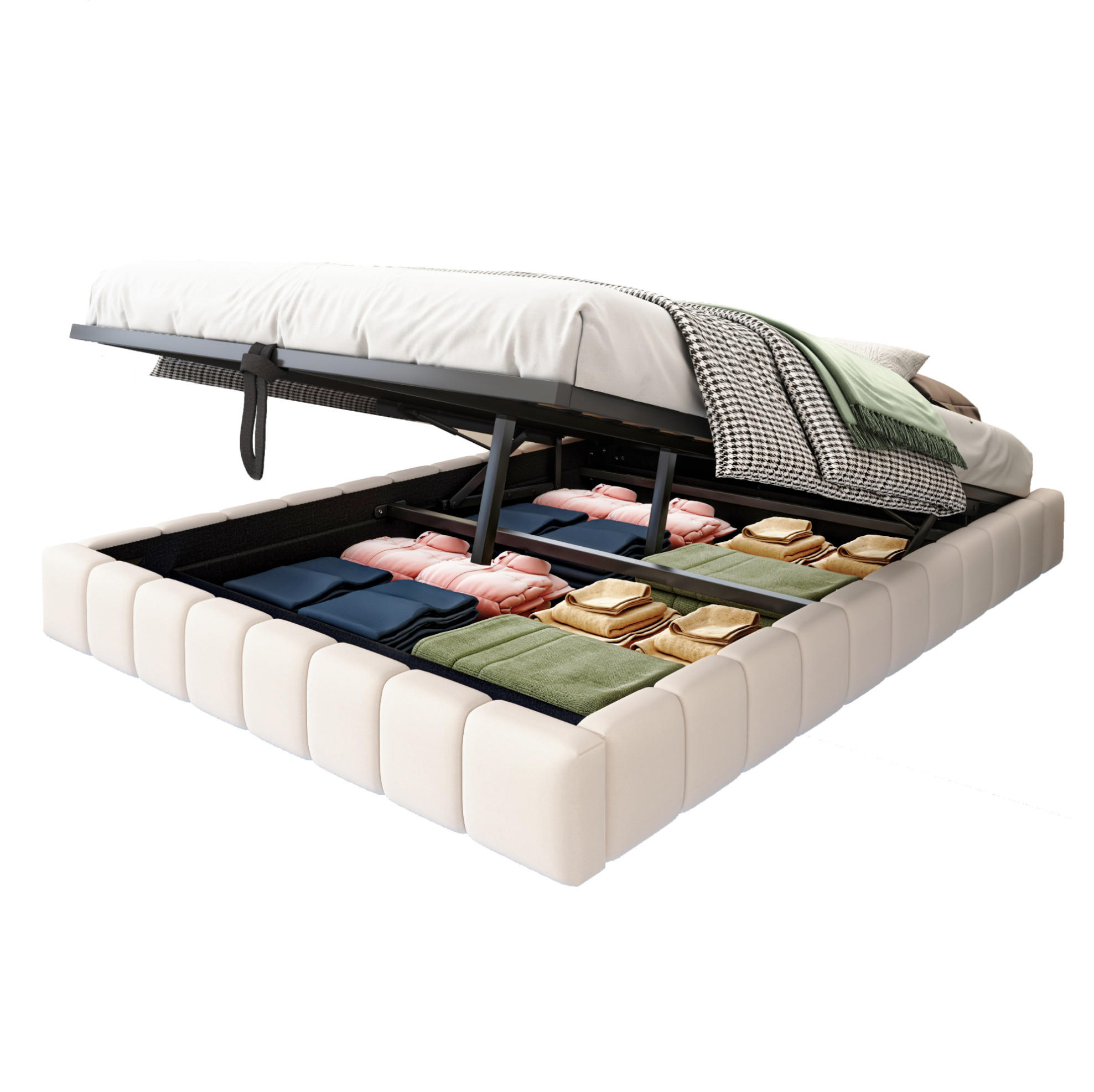 POLSTERBETT mit Stauraum 140x200 cm Beige mit LED - Beige, Metall (140/200cm) - Meubliv