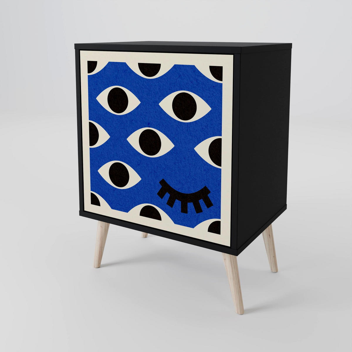 SIDEBOARD GEOMETRIC EYES, Schwarz, 57,5x42x67,5 cm, Schwarze Metall-Rahmenfüße - Multicolor/Schwarz, Holzwerkstoff/Metall (57.5/67.5/42cm) - SpaceRebels