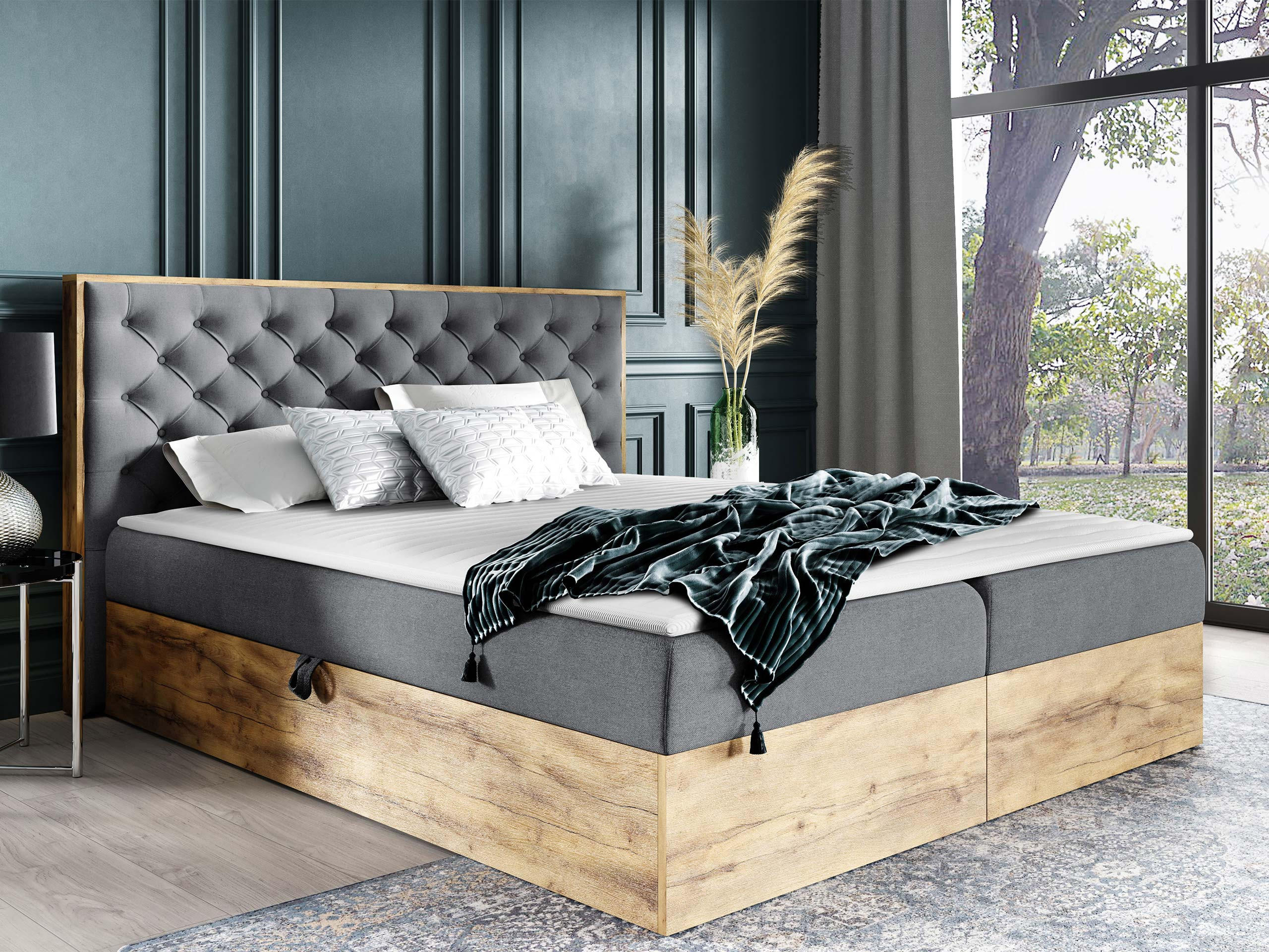 BOXBETT Wood 3 - Eiche Wotan/Grau, Holz/Textil (180/200cm) - MIRJAN24