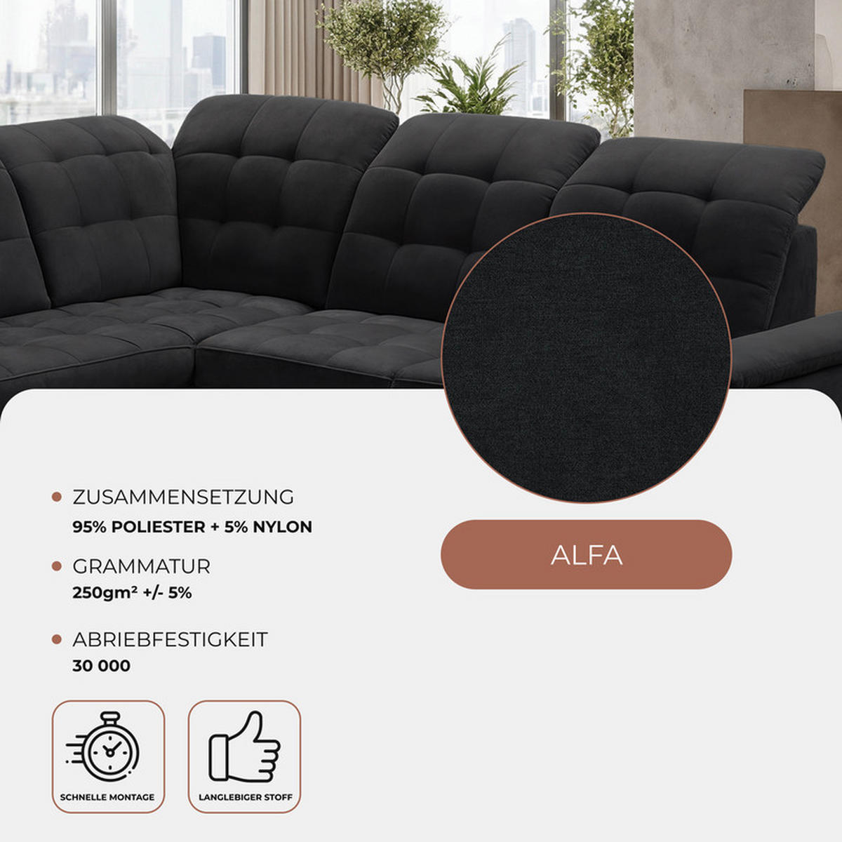 ECKSOFA LENO Rechts, mit Schlaffunktion und Bettkasten, Schwarz - Schwarz, Kunststoff/Textil (261/220cm) - Idohome