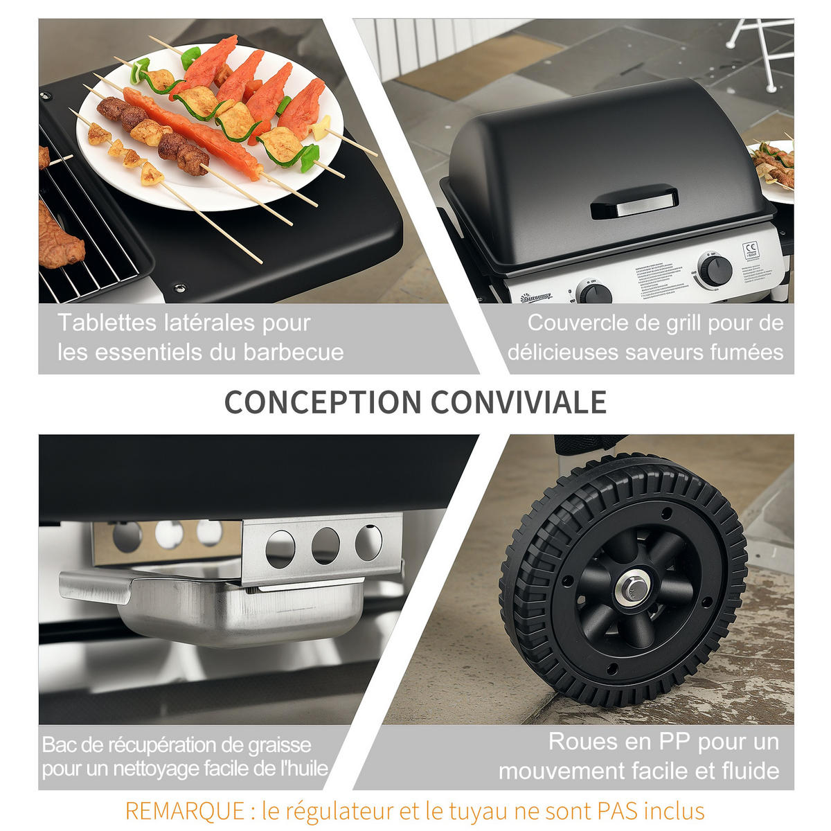 GASGRILL DE-18616 2 Brenner, 2,8 kW mit 2 Grillrosten Schwarz - Schwarz, Metall (49/99/104cm) - ComfortXL