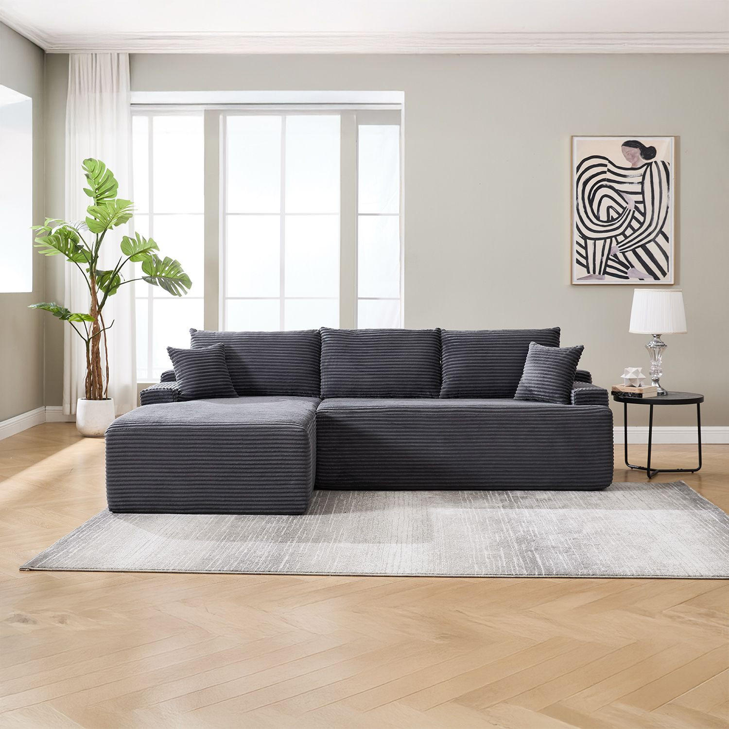 SOFA Coredo dunkelgrau Cord - Dunkelgrau, Textil (155/250cm) - Juskys