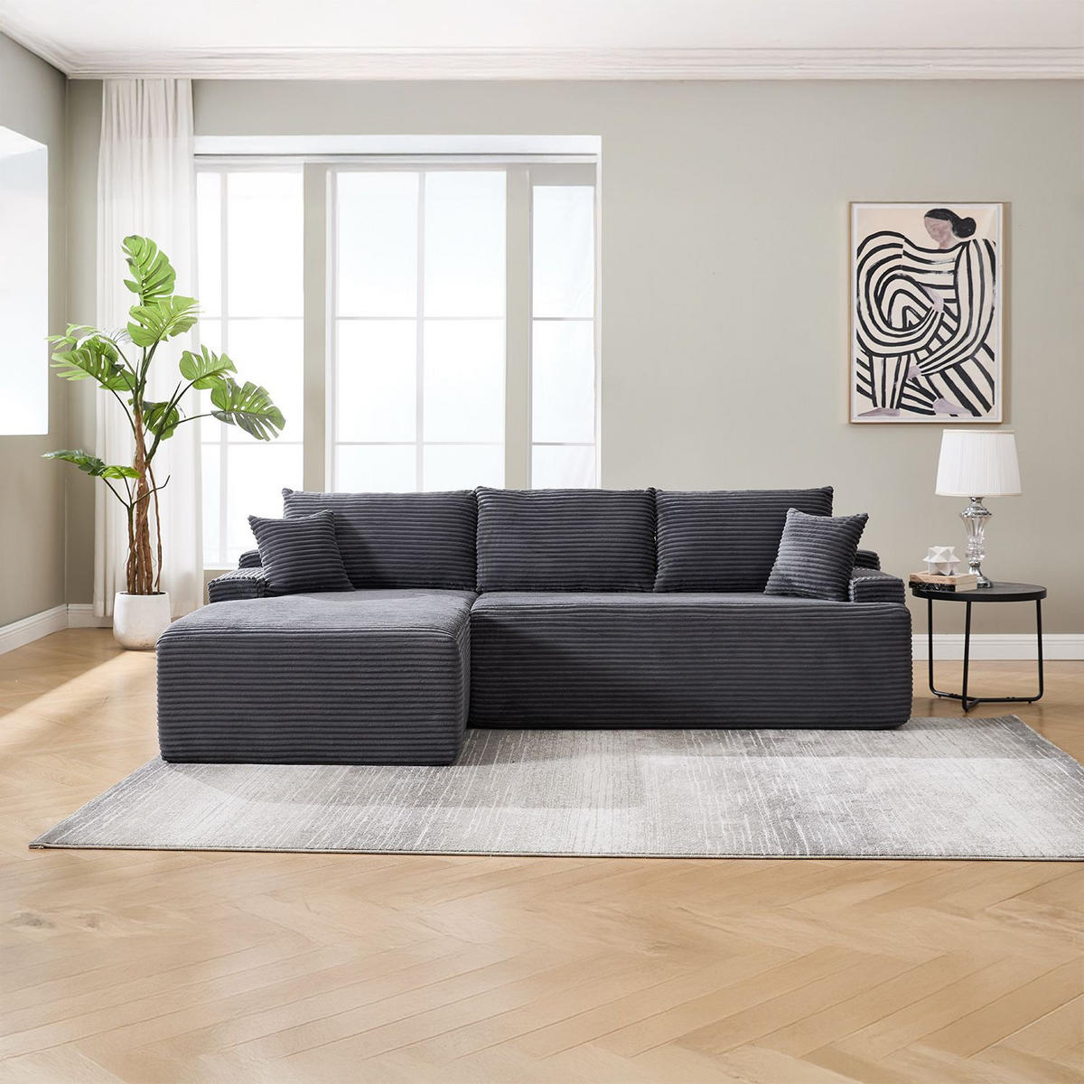 SOFA Coredo dunkelgrau Cord - Dunkelgrau, Textil (155/250cm) - Juskys