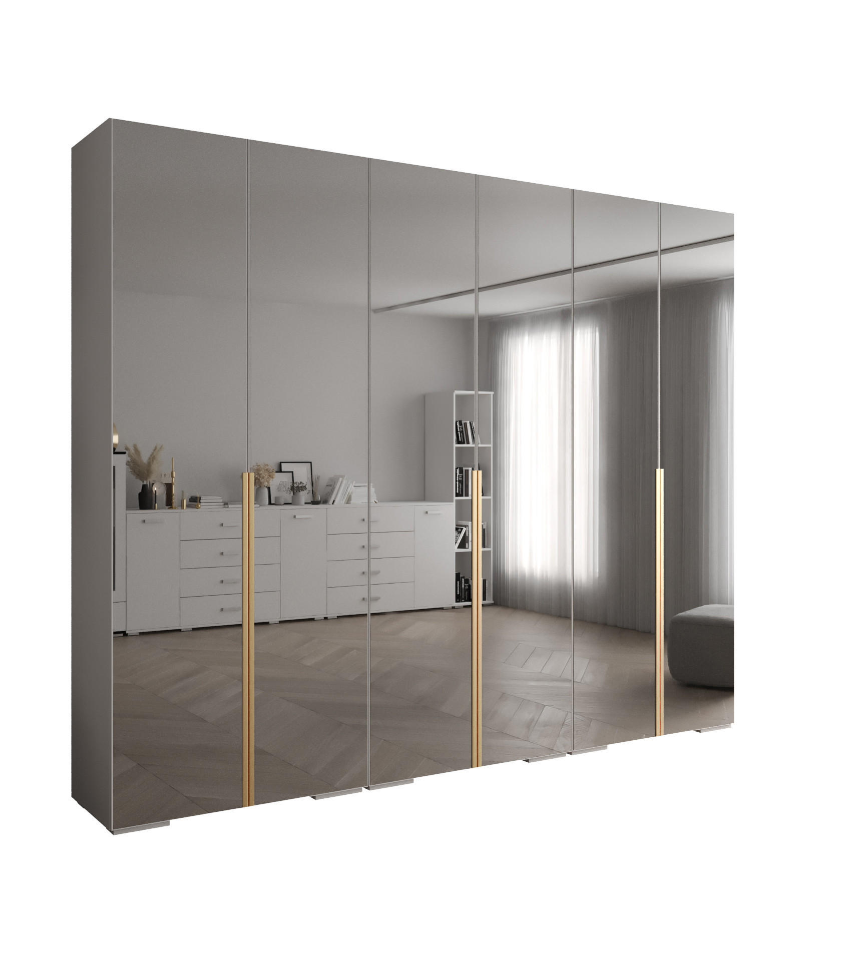 DREHTÜRENSCHRANK 236.7/300/47 6-türig - Goldfarben/Weiß, Holz/Metall (300/236.7/47cm) - Abiks Möbel
