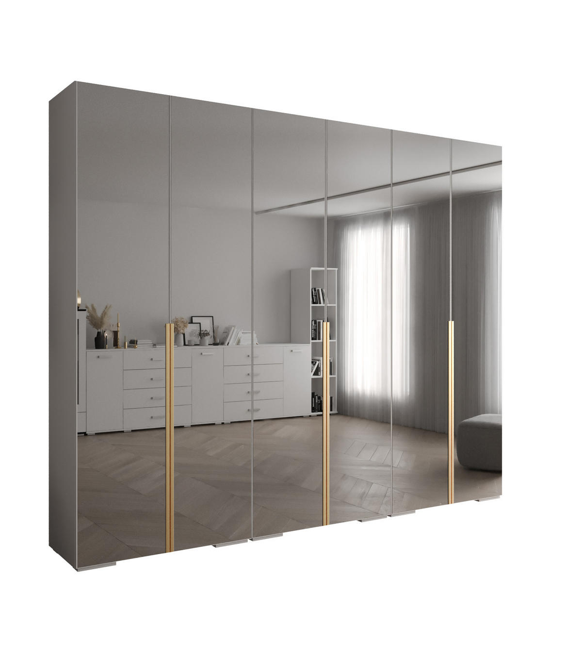 DREHTÜRENSCHRANK 236.7/300/47 6-türig - Goldfarben/Weiß, Holz/Metall (300/236.7/47cm) - Abiks Möbel