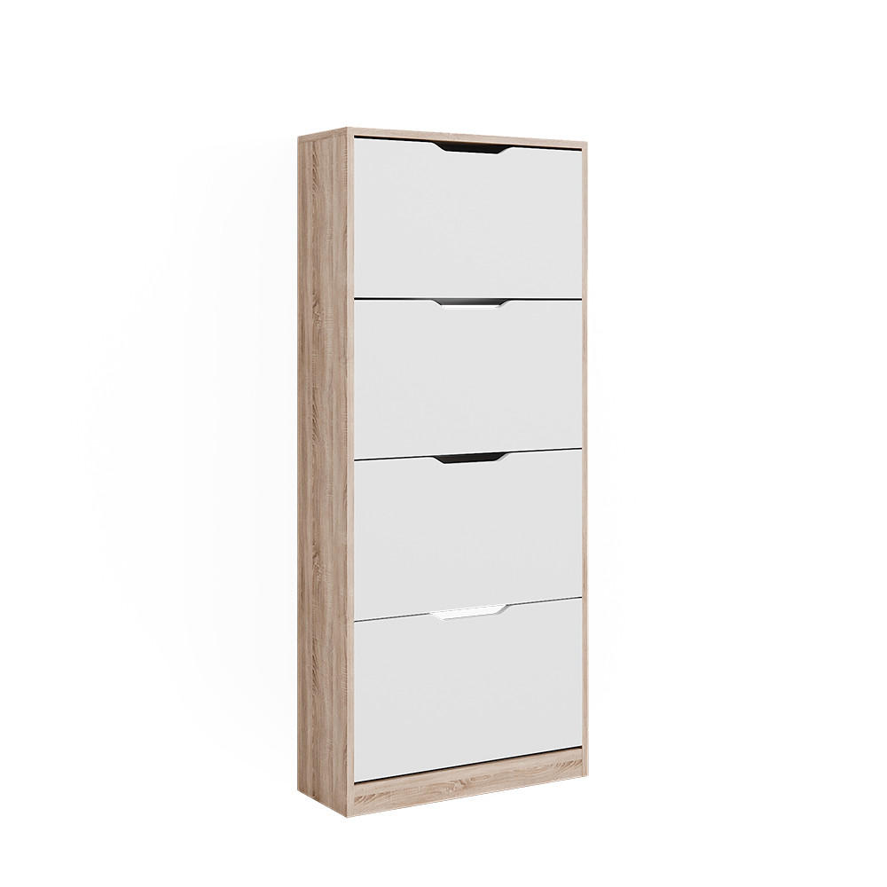SCHUHKIPPER Luca Sonoma/Weiß 59 x 137 cm mit 4 Klappschubladen - Weiß/Sonoma Eiche, Holzwerkstoff (59/137/22cm) - Vicco
