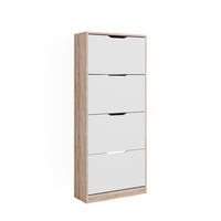 SCHUHKIPPER Luca Sonoma/Weiß 59 x 137 cm mit 4 Klappschubladen - Weiß/Sonoma Eiche, Holzwerkstoff (59/137/22cm) - Vicco