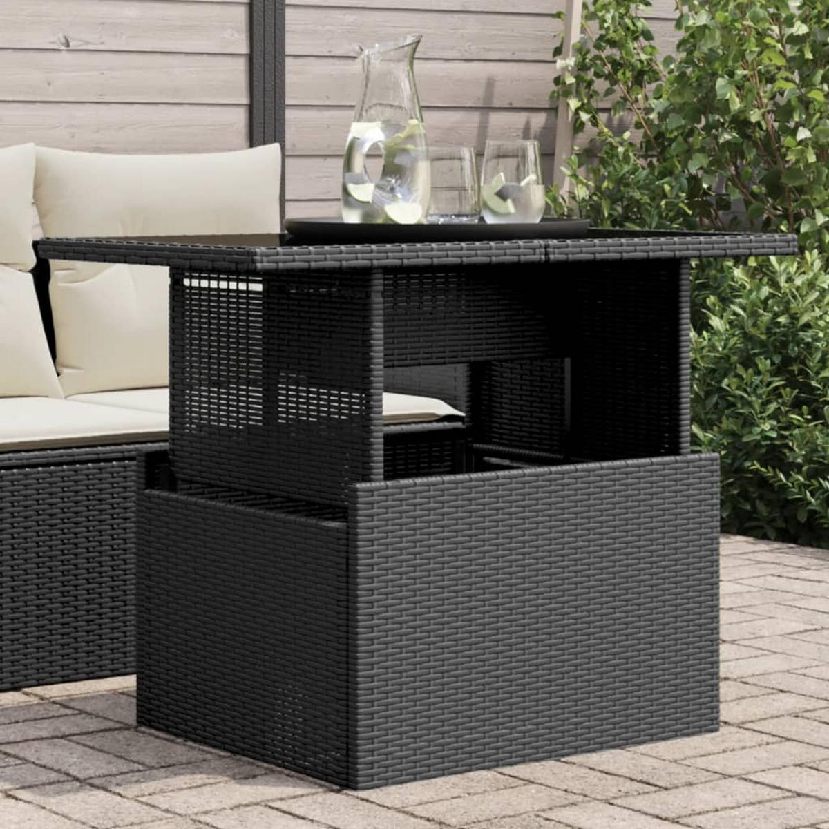 GARTENTISCH mit höhenverstellbare Glasplatte, 100/55/73 cm, aus Poly Rattan, Schwarz - Schwarz, Kunststoff (100/55/73cm) - vidaXL