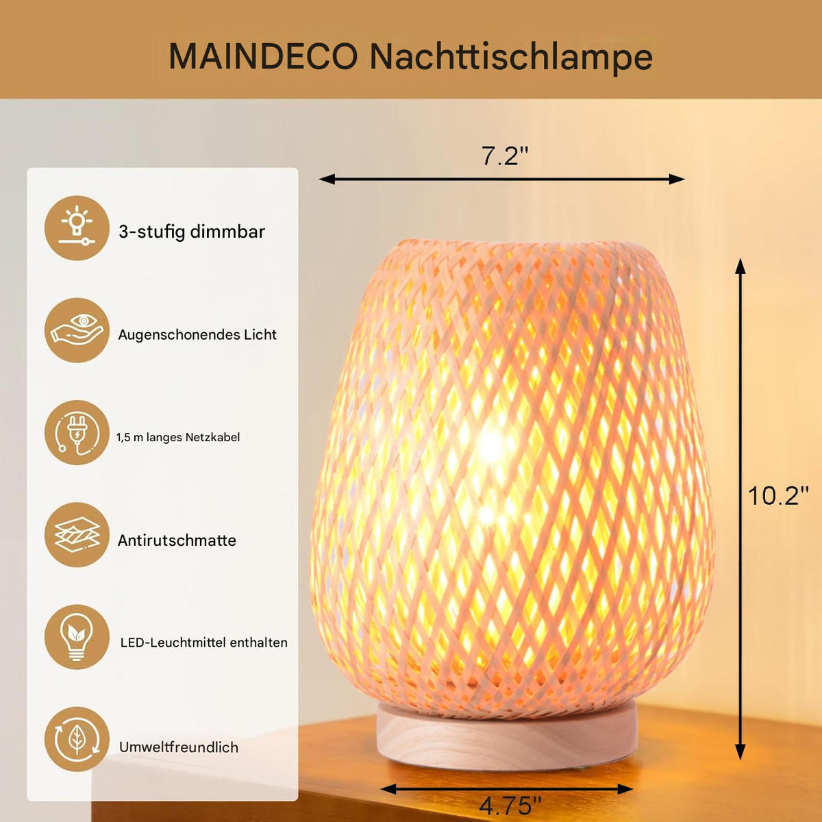 TISCHLEUCHTE Doppellagen Stoffschirm Holzfuß - Braun, Naturmaterialien (21/20/25cm) - Weltevree