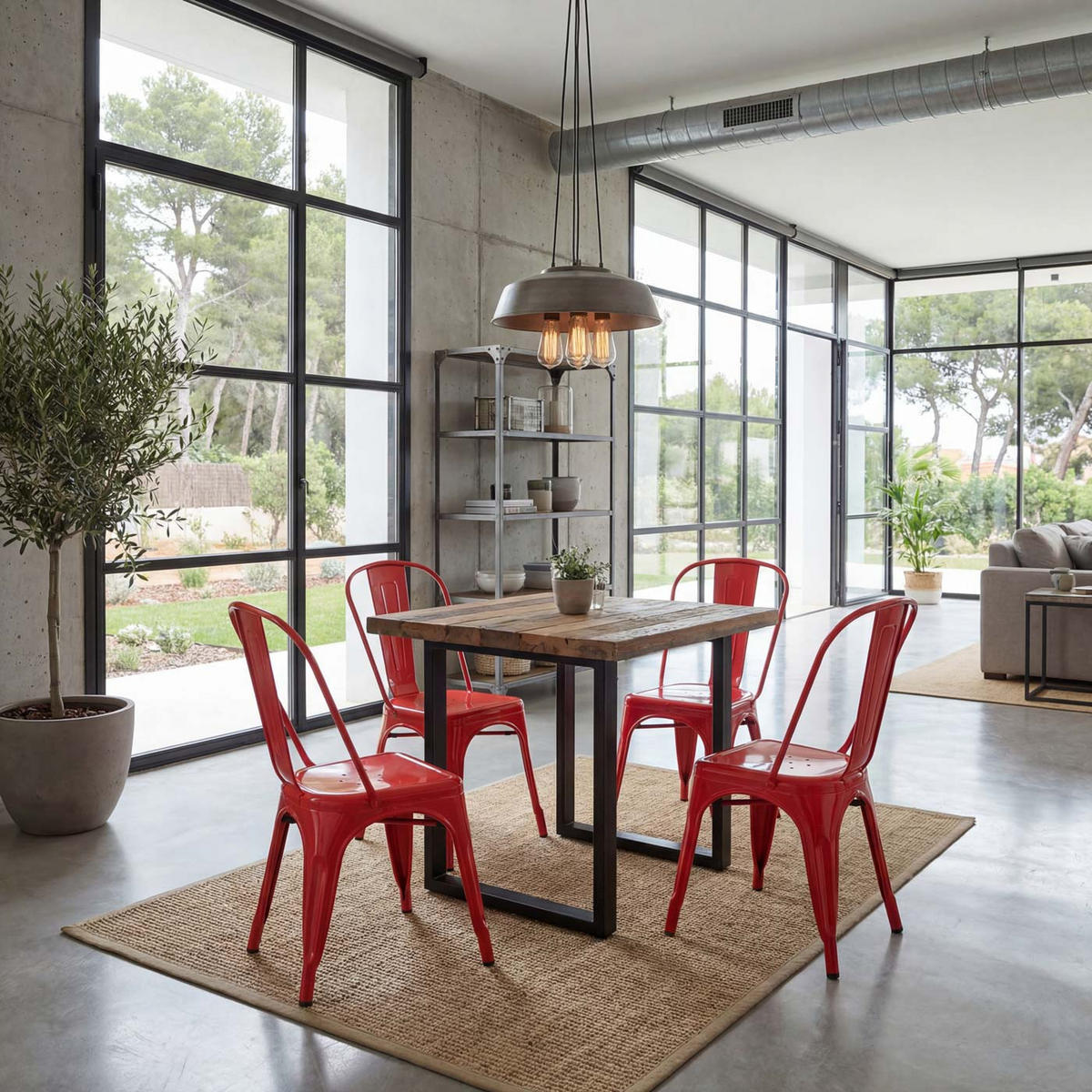 STUHL METALL Rot 4er-Set - Rot, Metall (45/87/43cm) - MCW