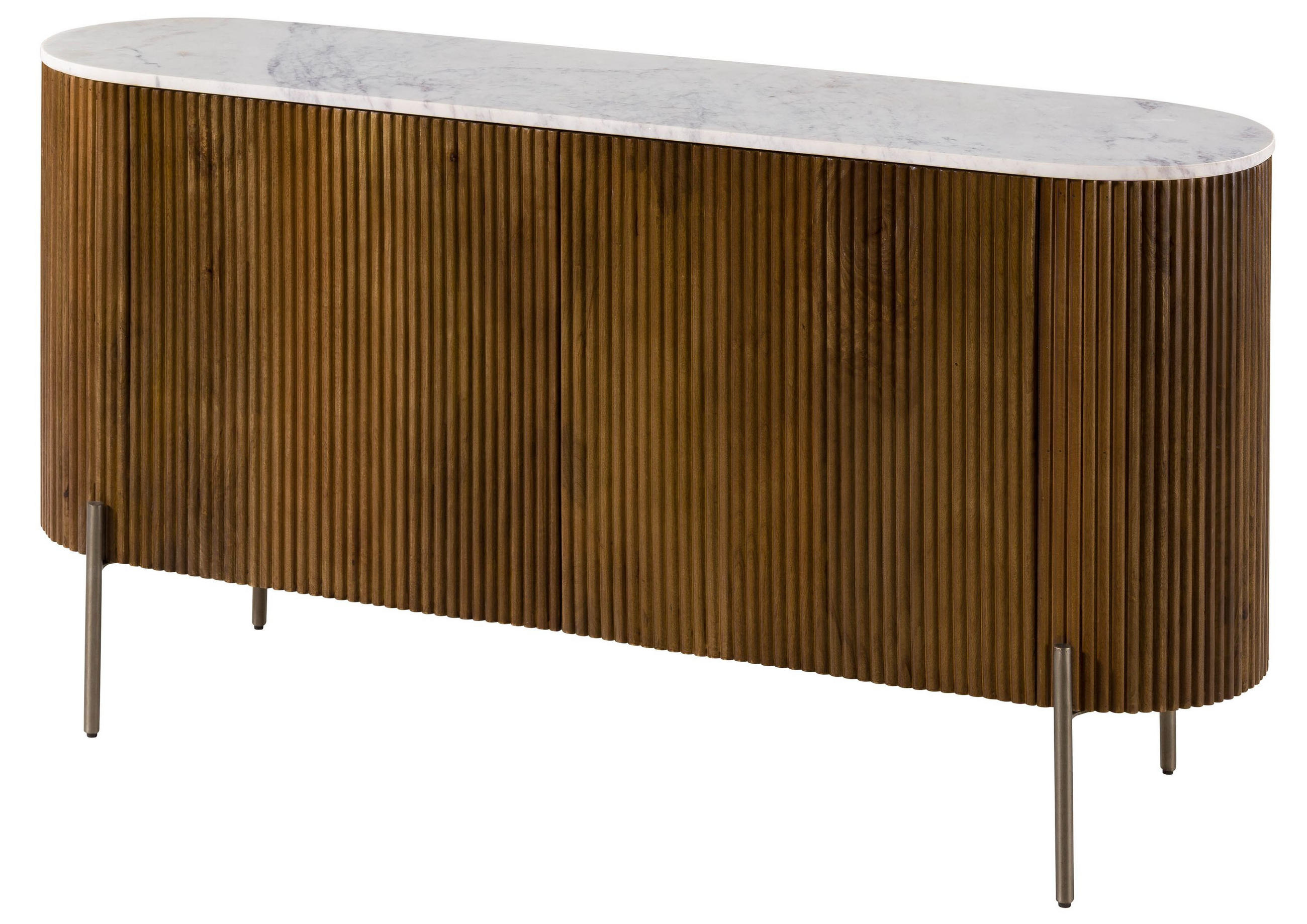 SIDEBOARD Mango 145x40x76 braun lackiert / Marmor weiß BARCELONA #203 - Braun, Holz (145/76/40cm) - Massivmoebel24