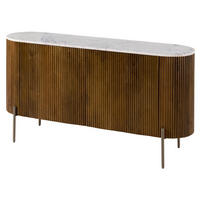 SIDEBOARD Mango 145x40x76 braun lackiert / Marmor weiß BARCELONA #203 - Braun, Holz (145/76/40cm) - Massivmoebel24