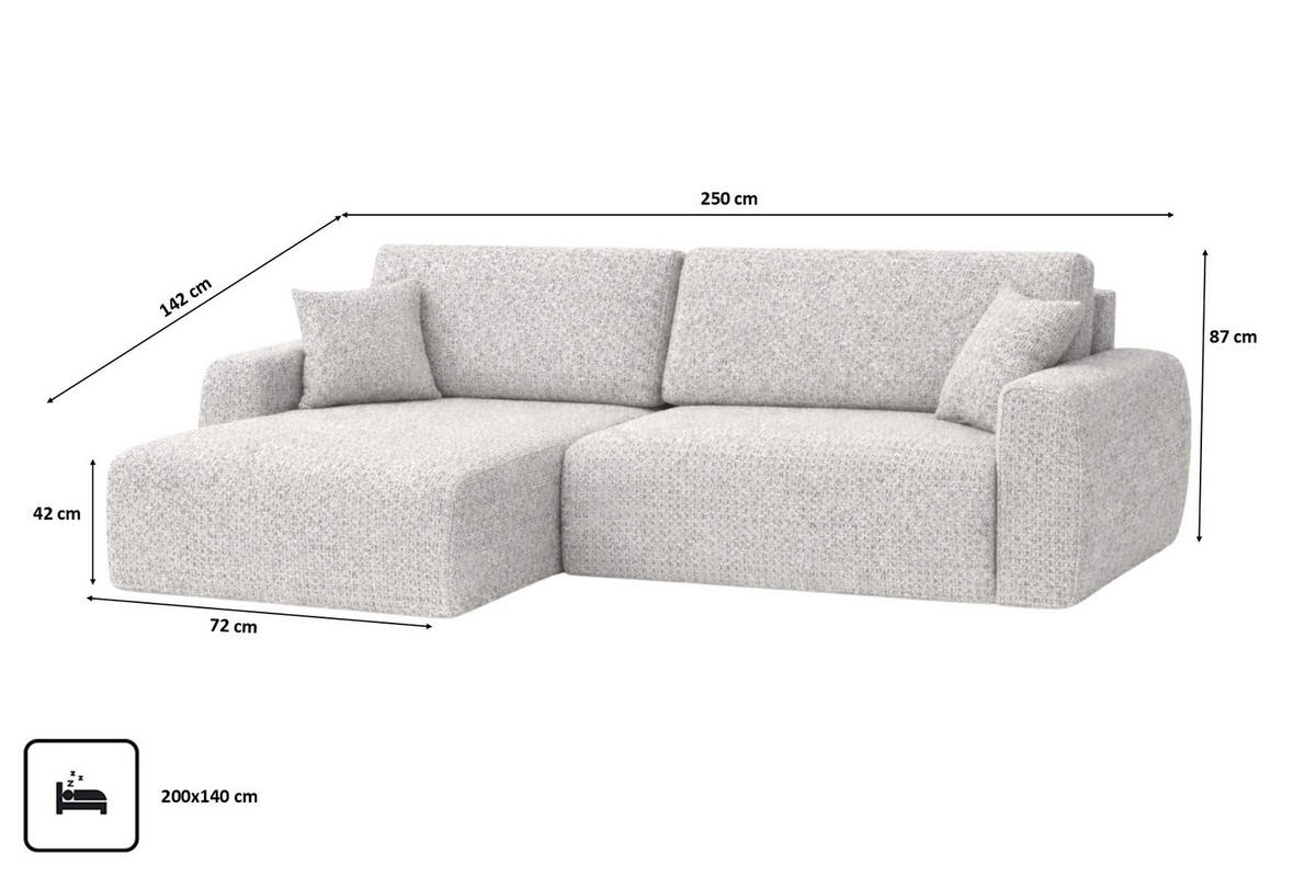 ECKSOFA Mit Schlaffunktion Ariel L, Chenille, Stoff Artico, Nata, Links - Beige, Holz (250/142cm) - Kaiser Möbel