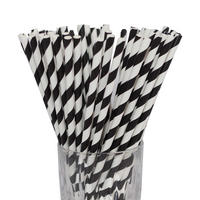 PAPIER-TRINKHALME gestreift Schwarz / Weiß 20 cm 100er Set - Schwarz, Papier (0.6/19.7cm) - LUXENTU