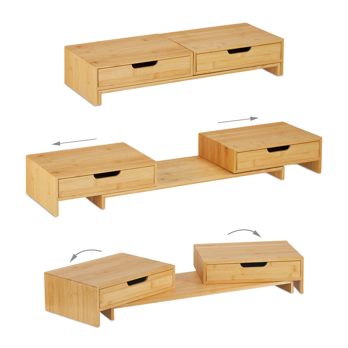 MONITORSTÄNDER Natur Bambus ausziehbar für 2 Monitore - Hellbraun, Holz/Holzwerkstoff (22/107/11cm) - Relaxdays