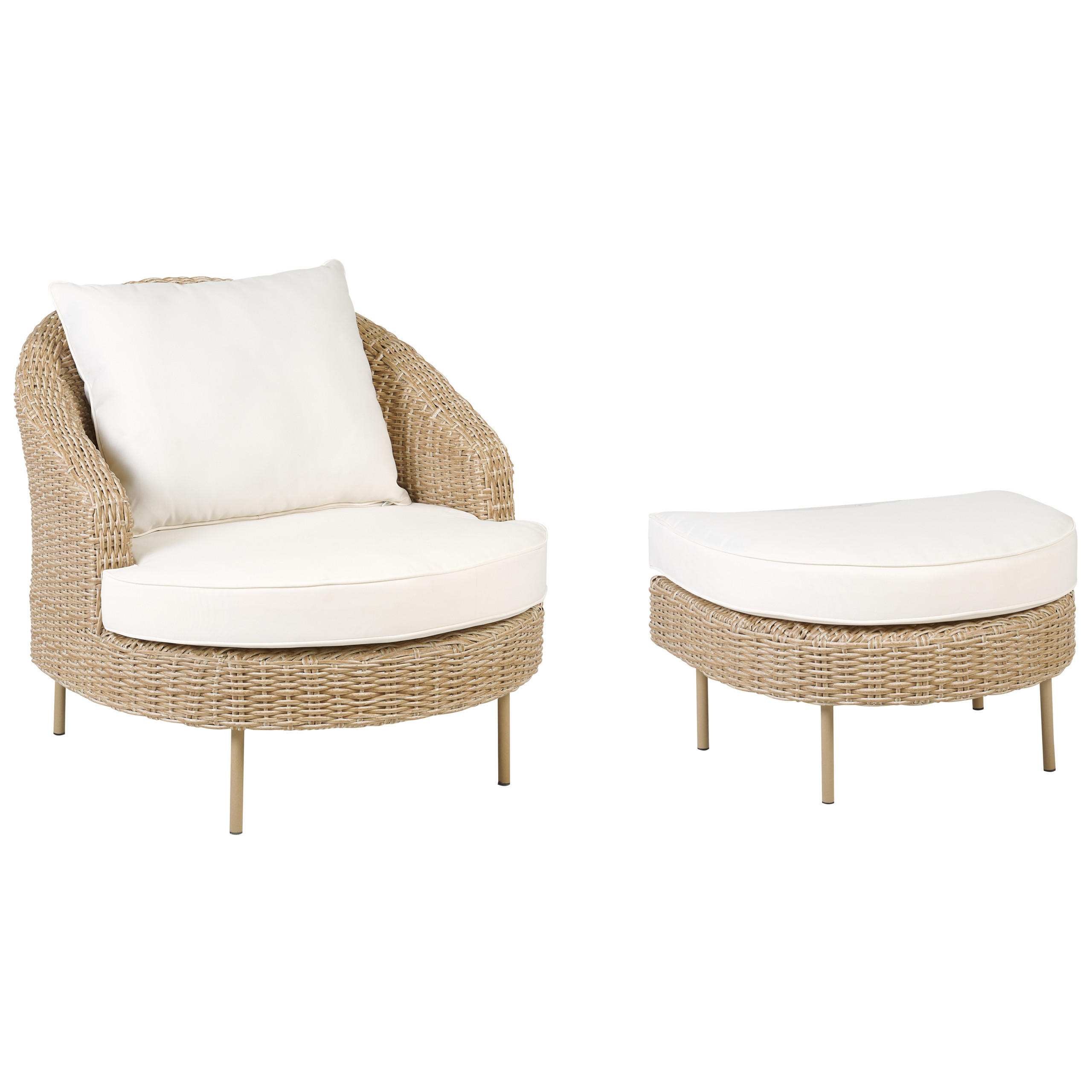 SESSEL mit Ottomane Rattan PE natürlich Arcille - Naturfarben, Kunststoff (80/80/151cm) - Beliani