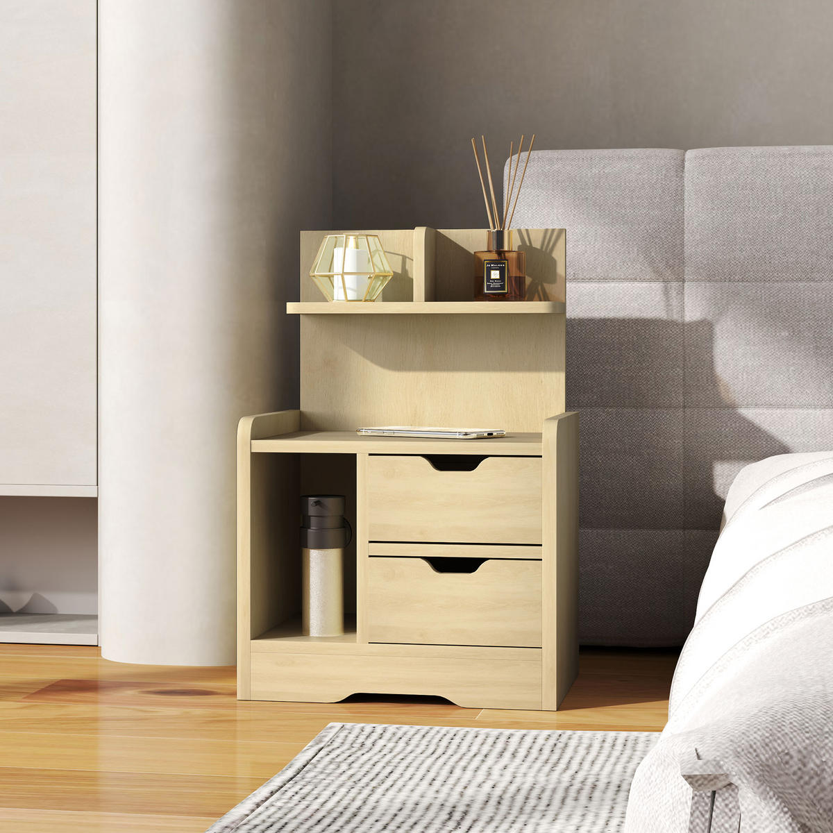 NACHTTISCH mit 2 Schubladen, 40 x 30 x 60 cm, Naturholz - Naturfarben, Holzwerkstoff (30/60/40cm) - HOMCOM