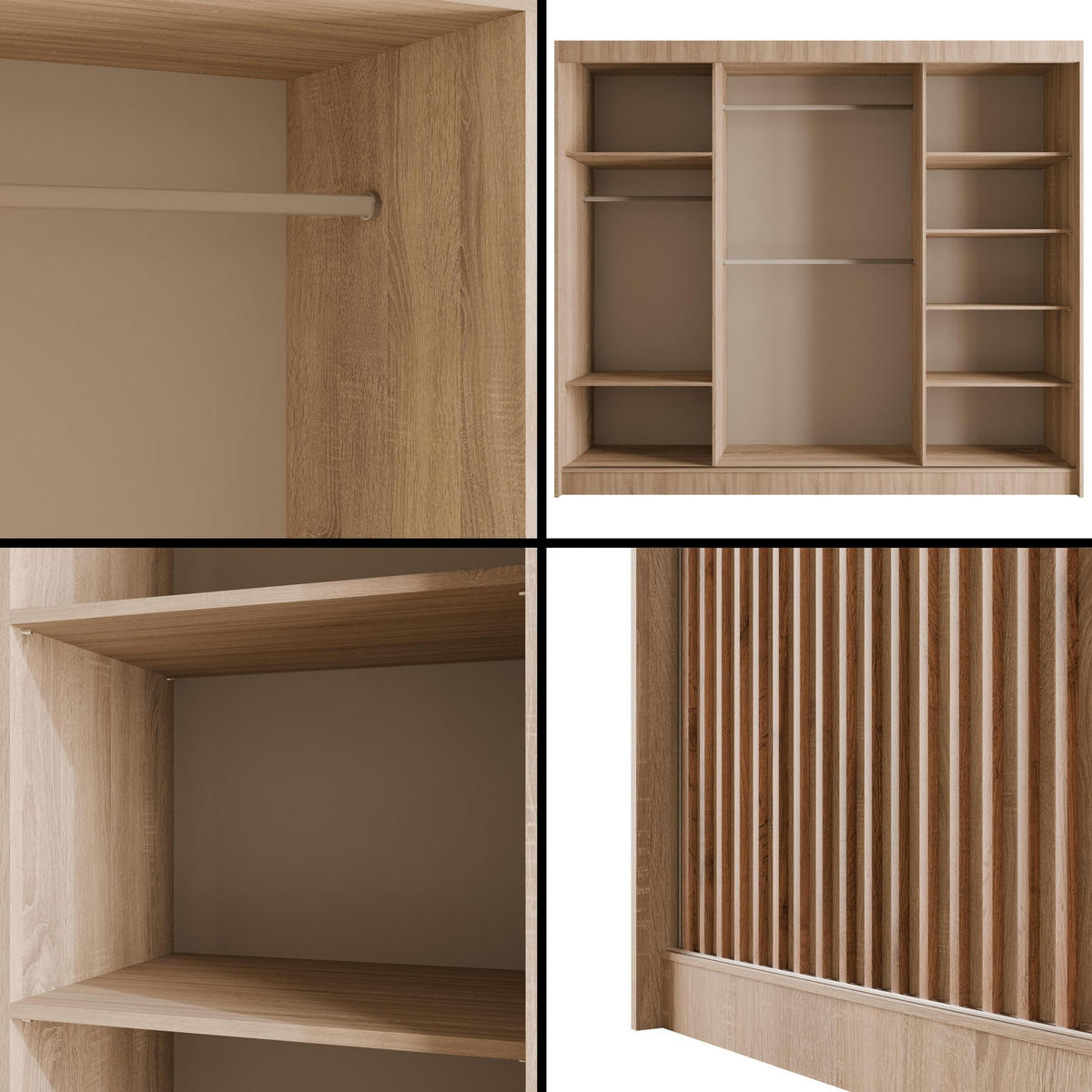 KLEIDERSCHRANK mit Lamel-Schiebetüren VILANv2 - 250 cm Sonoma Eiche+Sonoma Eiche+Lamelle Eiche Wotan - Eiche Wotan/Sonoma Eiche, Holzwerkstoff (250/215/61cm) - ALTDECOR