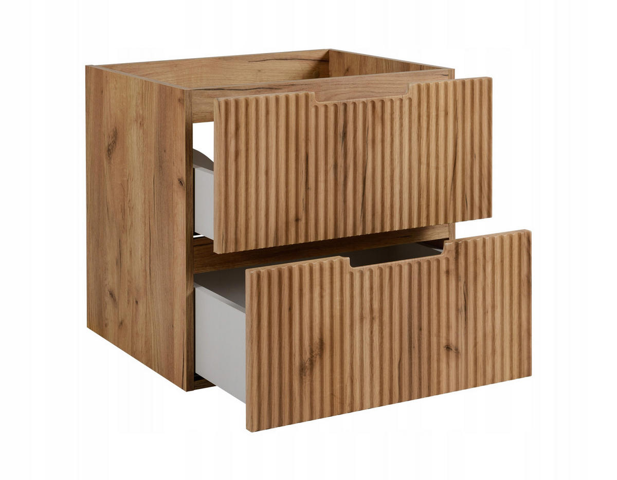 WASCHBECKUNTERSCHRANK VENA 120 cm mit Arbeitsplatte Farbe: Matt schwarz Geriffelte Vorderseite Eichen Craft - Eichefarben/Schwarz, Holzwerkstoff (120/58/46cm) - Rodan