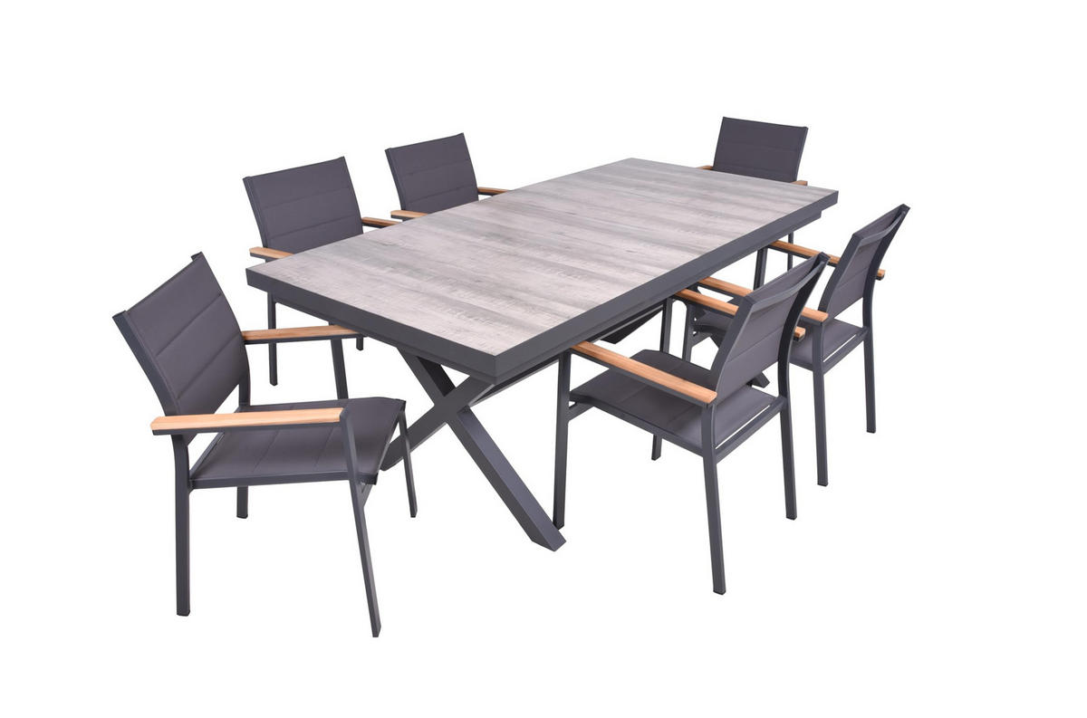 GARTEN-SITZGRUPPE Jana 7-teilig Gartenmöbel-Set - Grau, Metall - DELUKE