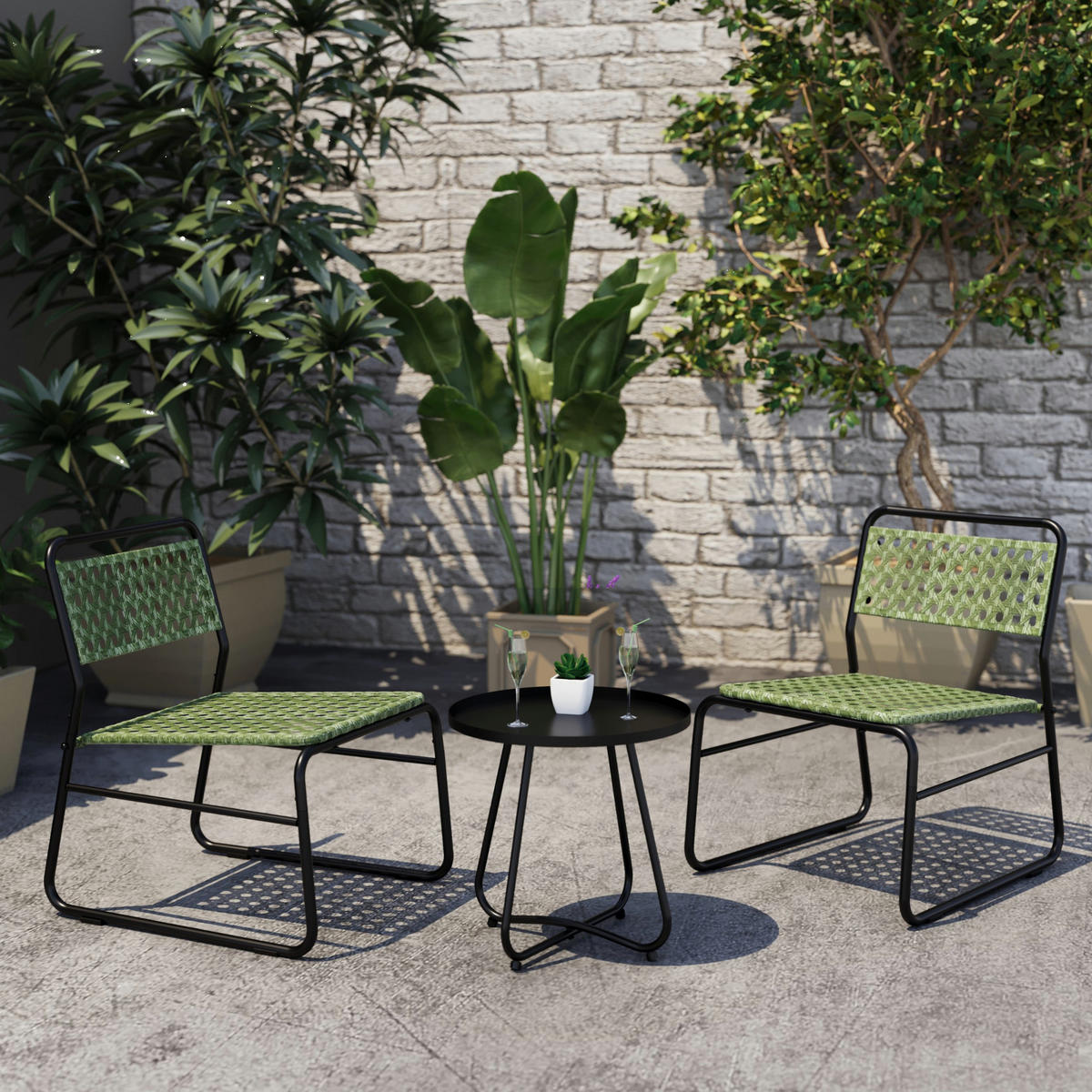 BISTRO-SET 3 TLG. Brienza - Grün, Metall - casa.pro