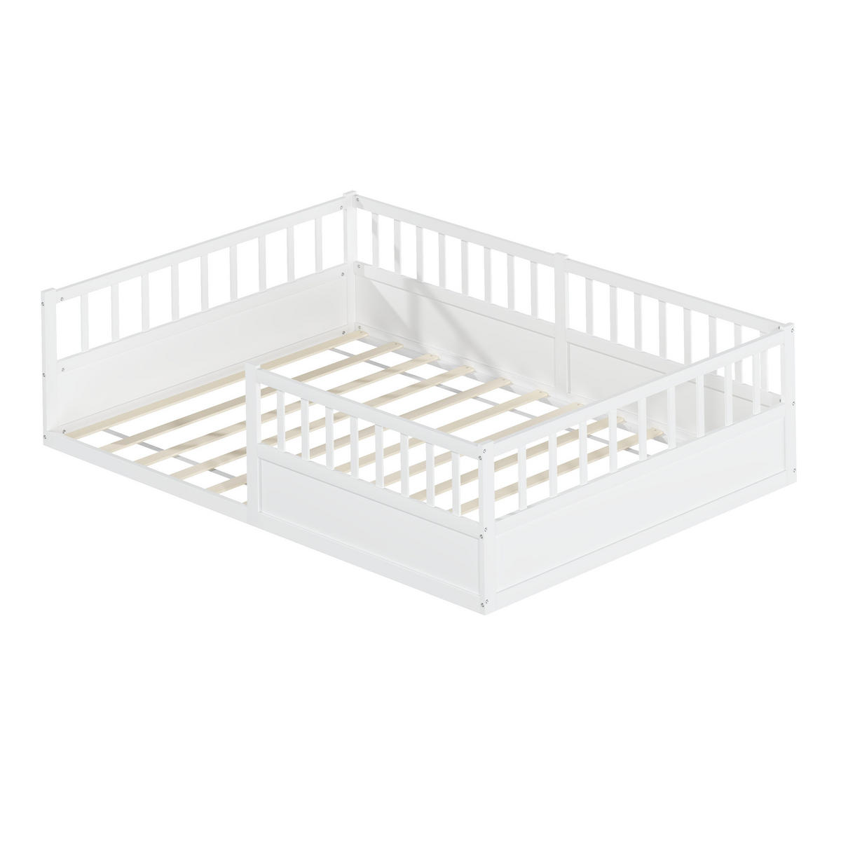 KINDERBETT 140/200 cm in Weiß aus Kiefer mit Rausfallschutz und Lattenrost - Weiß, Holzwerkstoff/Metall (140/200cm) - WISHDOR