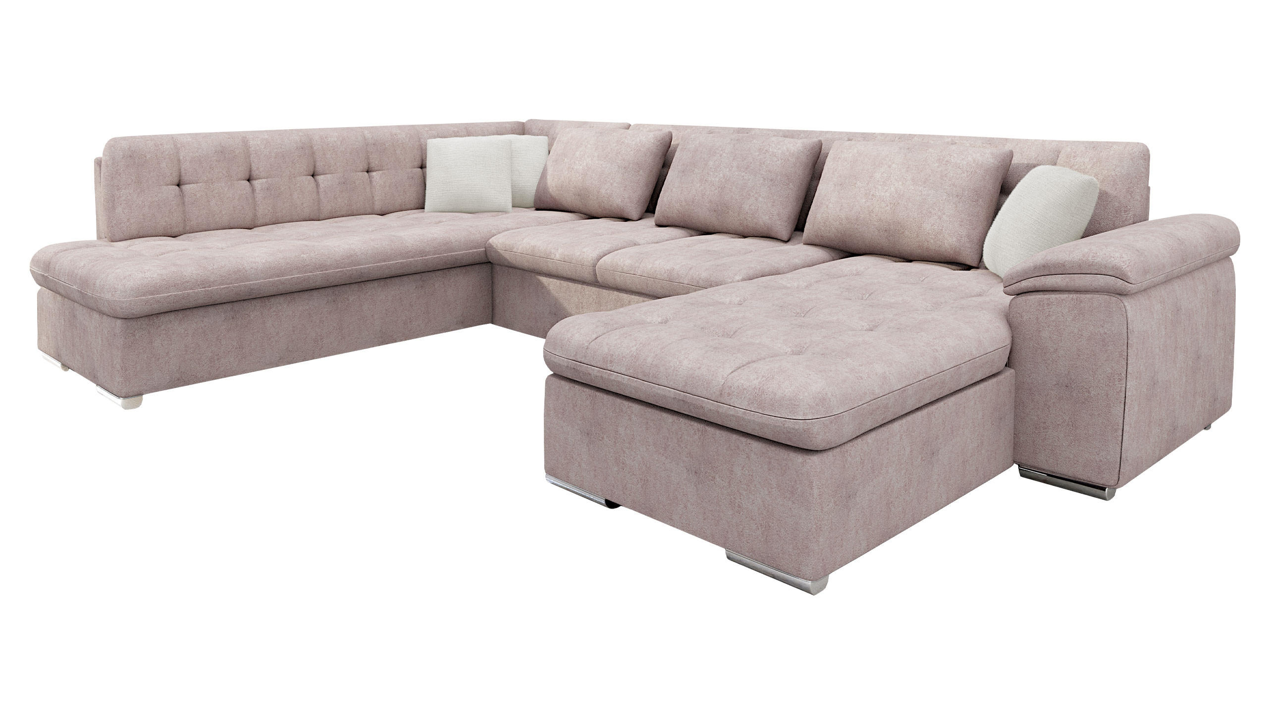 WOHNLANDSCHAFT Niko Bis Premium, Seite: Rechts - Hellrosa/Beige, Holz/Textil (348/76/205cm) - MIRJAN24