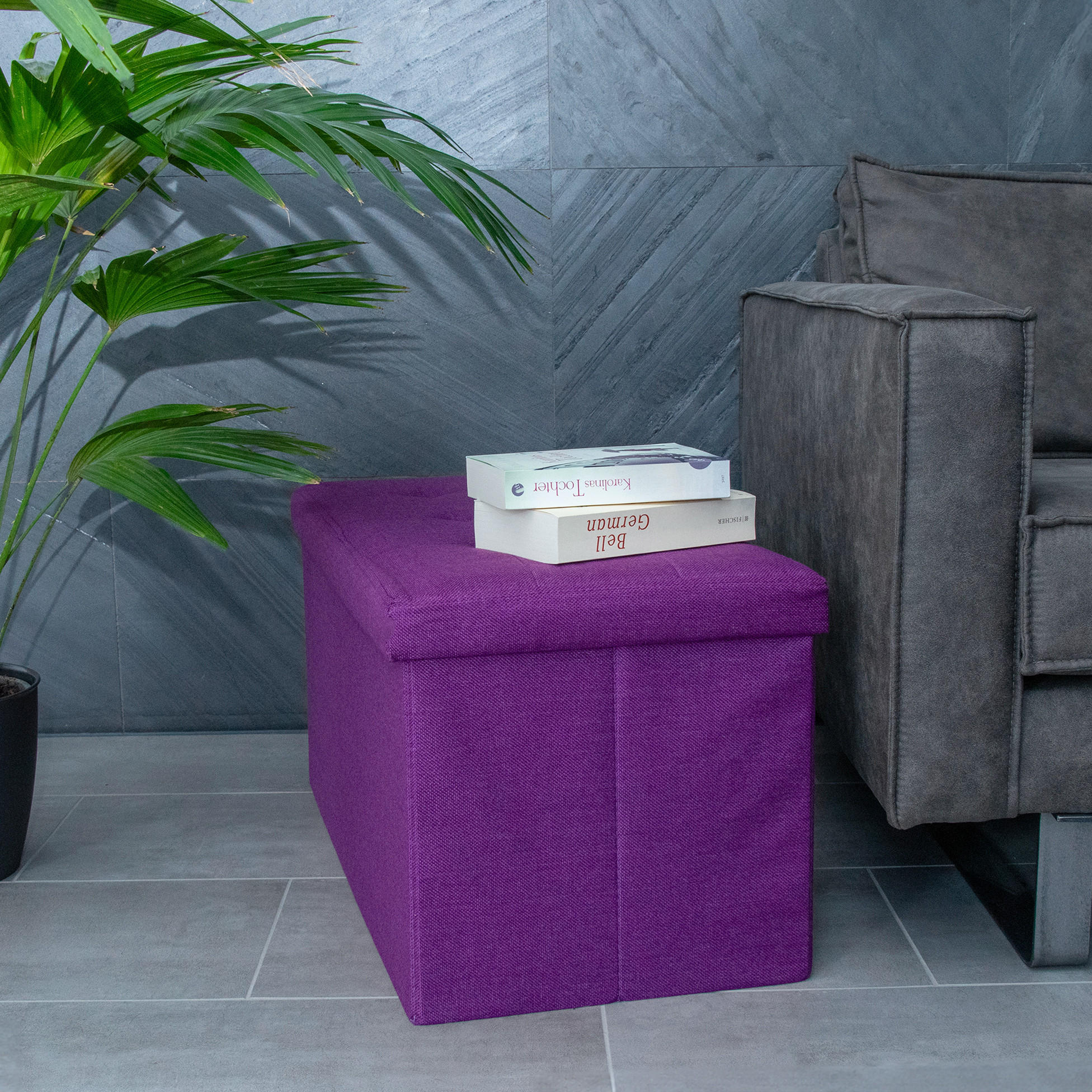 Thumbnail - Intirilife Sitztruhe, Lila, Textil, 38x38x76 cm, Wohnzimmer, Hocker, Sitzwürfel