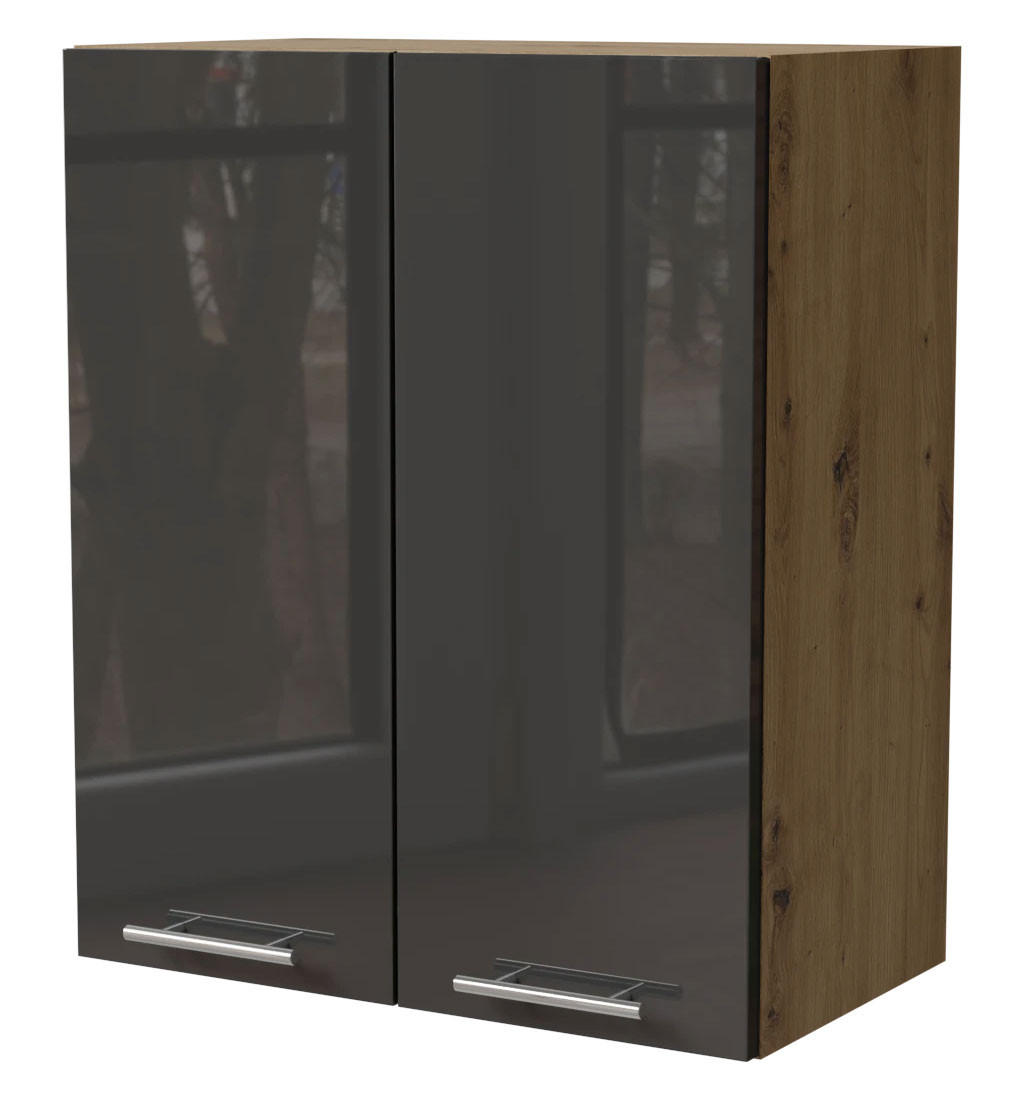 KÜCHENHÄNGESCHRANK Essen W3/60 Graphit Hochglanz / Eiche Artisan Matt 60 / 32,5 / 72cm - Graphitfarben/Eiche Artisan, Holz/Holzwerkstoff (60/72/32.5cm) - Feldmann-Wohnen