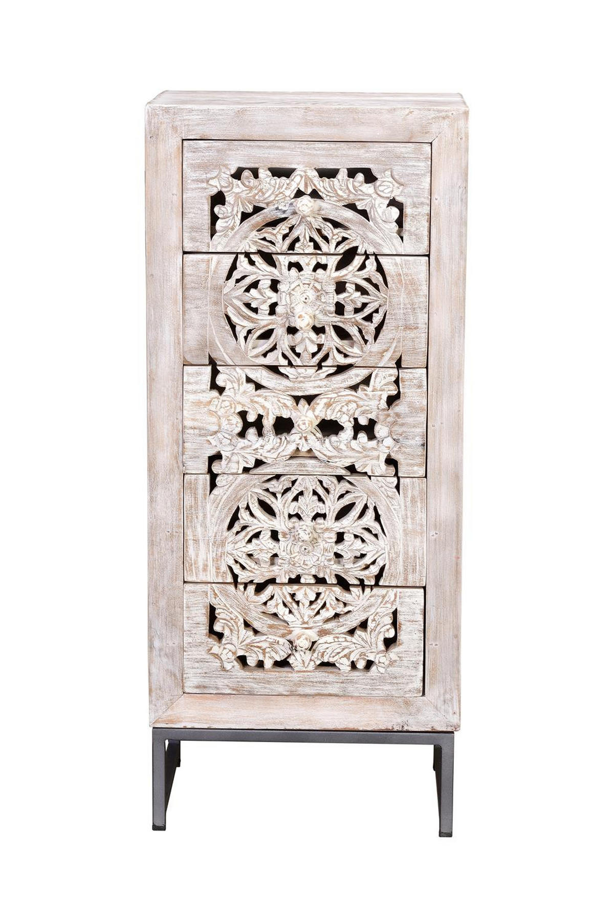 KOMMODE 5 Schubladen aus Mangoholz und Eisensockel - Perlmutt, Holz (45/106/35cm) - Giner y Colomer
