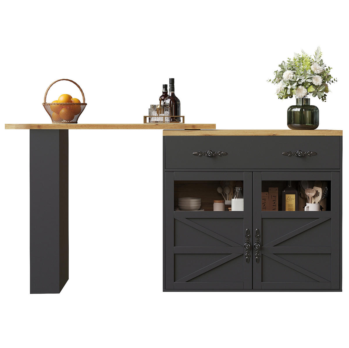 BARTISCH 138-204/39/104 cm mit Stauraum und 360° Drehfunktion in Schwarz - Schwarz, Holzwerkstoff (39/204/104cm) - BEAOK