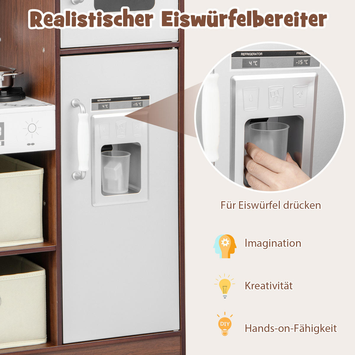 SPIELKÜCHE Kaffee - Braun, Holzwerkstoff (29/90/90cm) - COSTWAY