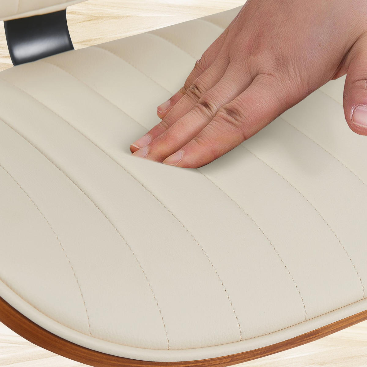 BARHOCKER Clawson 50x50x94-115 cm Creme - Nussbaumfarben, Leder (50/94/50cm) - furnicato