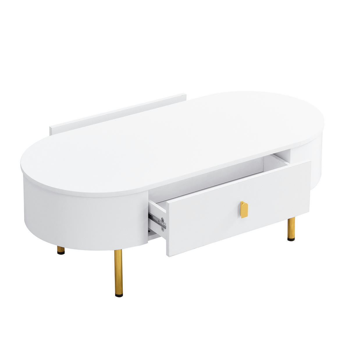 TV-SCHRANK- und Couchtisch-Set aus MDF 174x35x41 cm & 108x50x40 cm Weiß mit Schubladen und goldfarbenen Details - Weiß, Holzwerkstoff (174/41/35cm) - Modfu