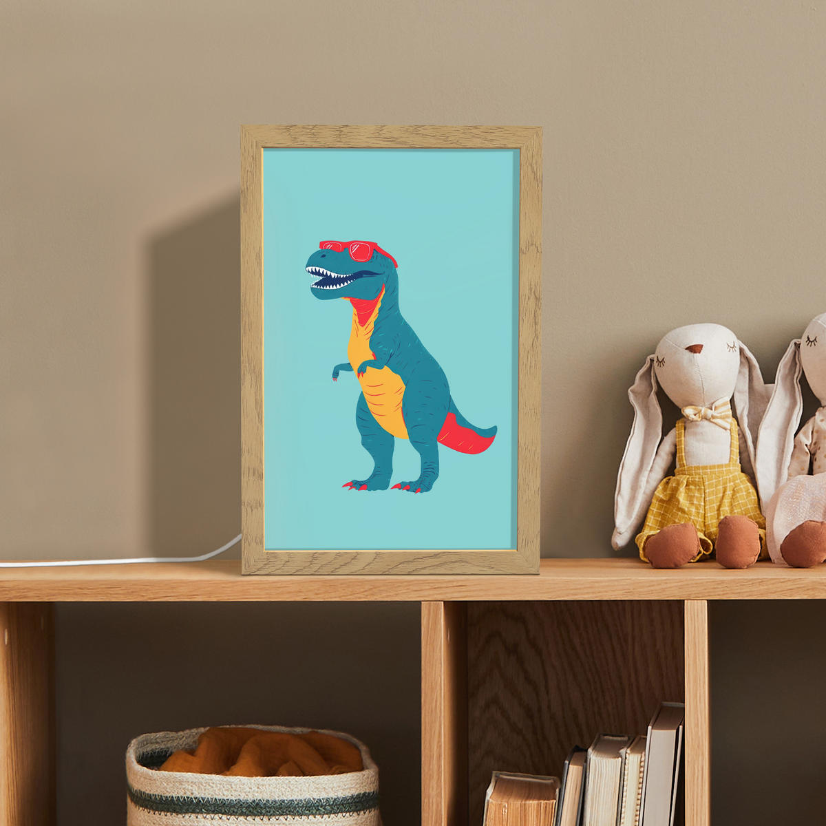 NACHTTISCHLAMPE Dinosaurier - Blau - Sonnenbrille 20x30 cm - Hellblau, Holzwerkstoff (8/20/30cm)