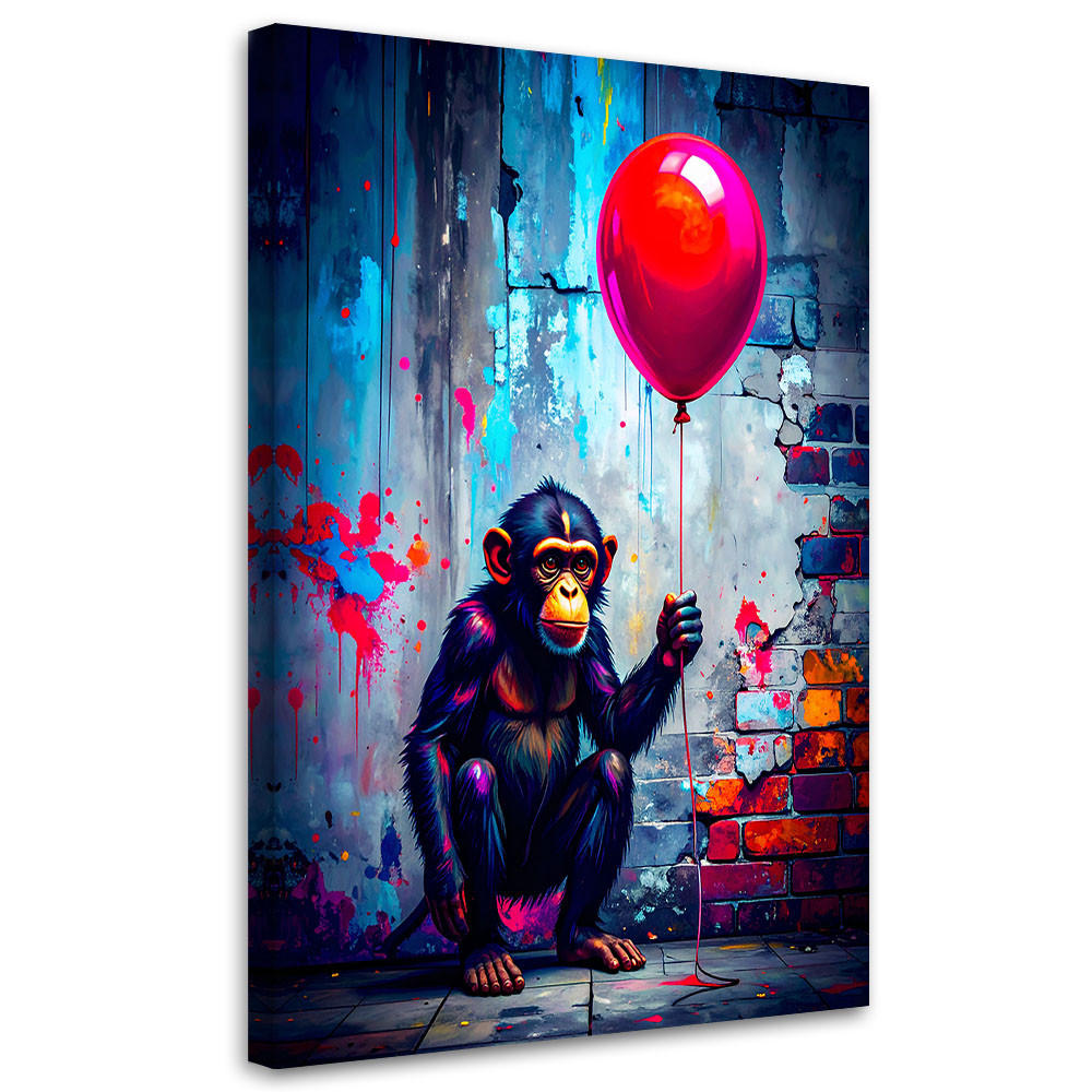 LEINWANDBILD Affe mit Ballon Graffiti Straßenkunst 80x120cm - Multicolor, Textil (80/120cm) - Feeby