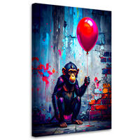 LEINWANDBILD Affe mit Ballon Graffiti Straßenkunst 80x120cm - Multicolor, Textil (80/120cm) - Feeby