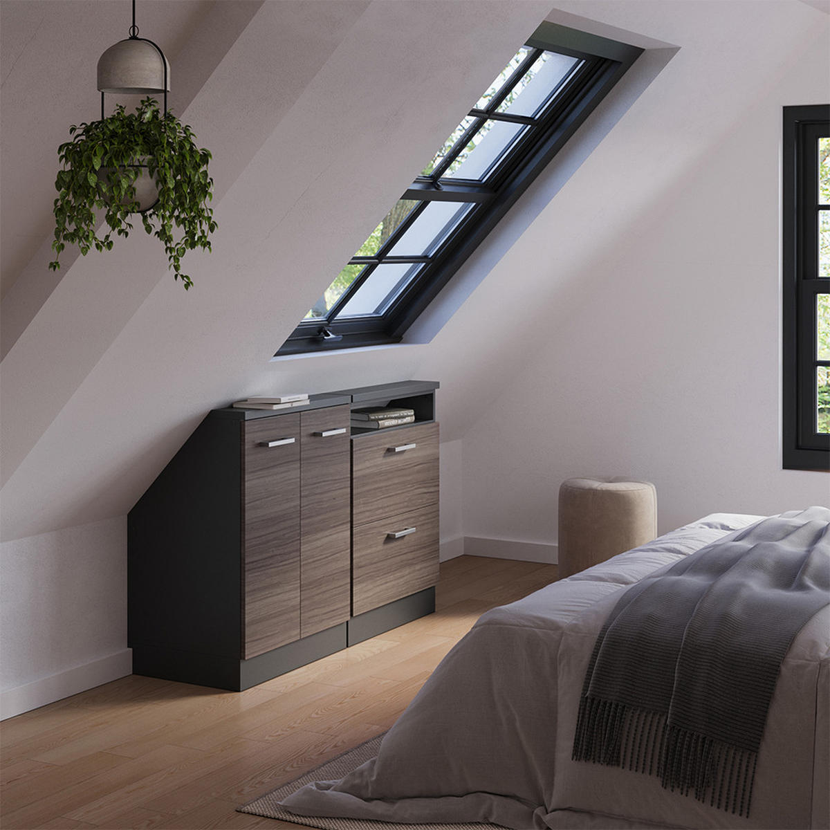 SADA SKŘÍNÍ PRO ŠIKMOU STŘECHU Rion Ušlechtilá šedá/antracitová - šedá/antracitová, kompozitní dřevo (120/81.6/46cm) - Vicco