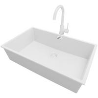 GRANITSPÜLE London Slim, 2-er set Alles Weiß 76/47 cm 1 Becken + Küchenarmatur 32/20 cm + Ablauf-Set ab 80er Unterschrank - Weiß, Kunststoff (76/20/47cm) - Primagran