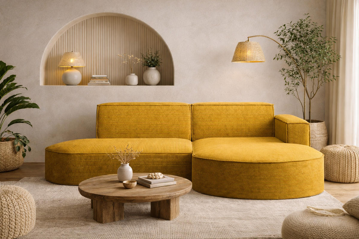 ECKSOFA Designer MODENA STUDIO, Cordstoff Poso, Gelb, Rechts - Gelb, Holzwerkstoff/Textil (236/165cm) - Kaiser Möbel