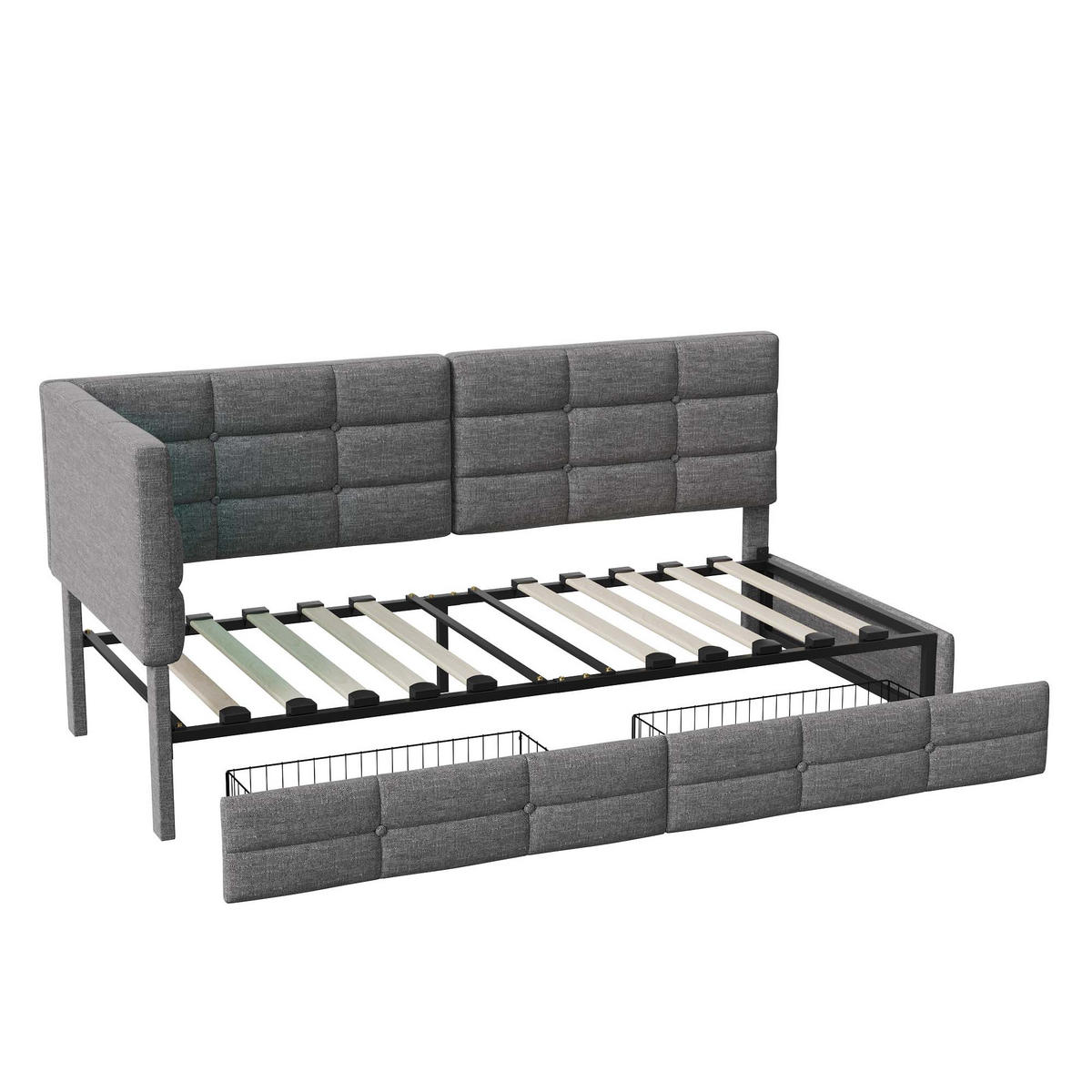 POLSTERBETT 90x200 Mit 2 Schubladen, LED & USB Typ-C, Grau - Grau, Holz (90/200cm) - EuroLiving