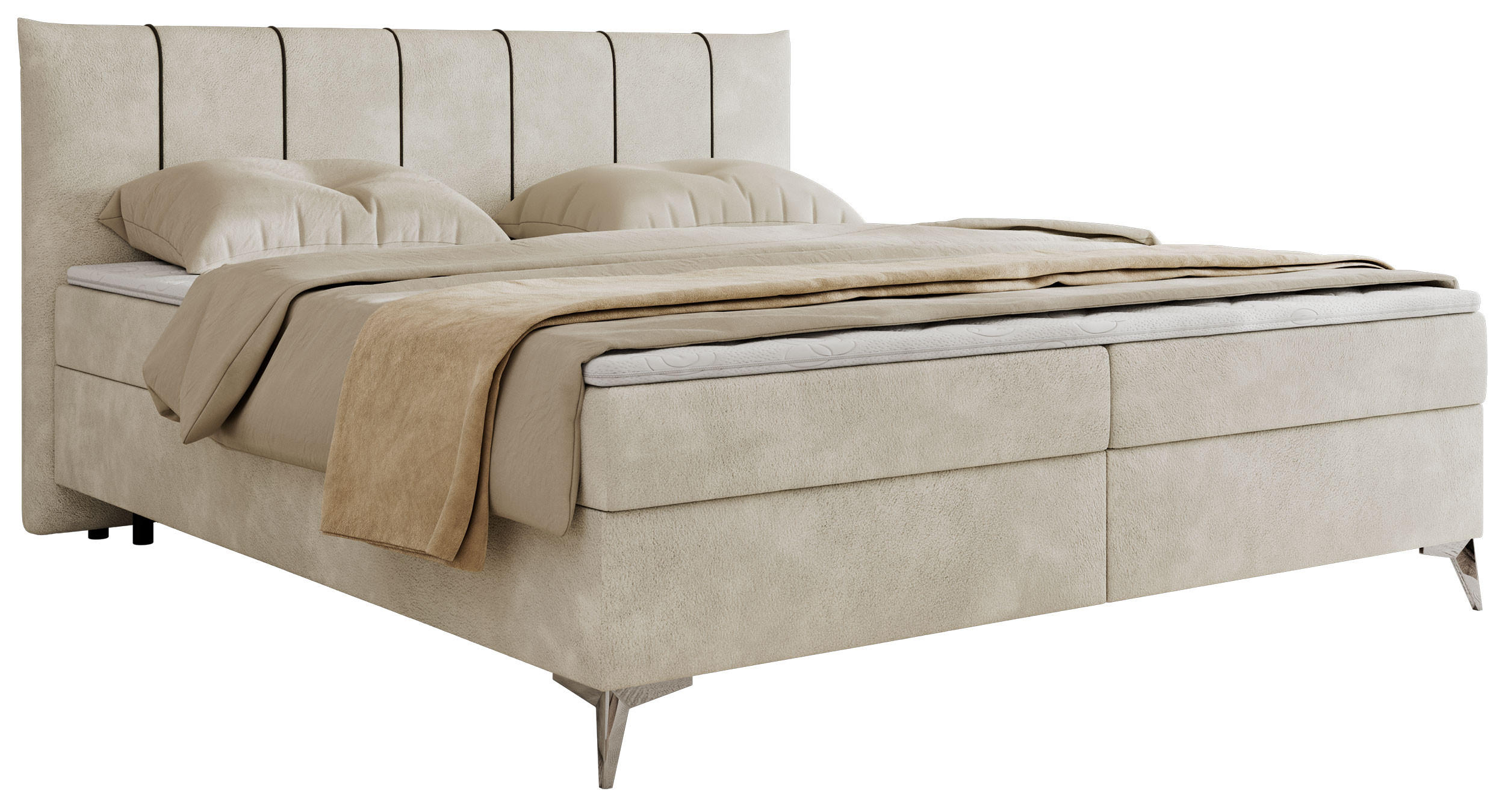 BOXBETT DRINEA 180/200 - Hellbeige Velours - H3 - Beige, Textil (180/200cm) - MKS