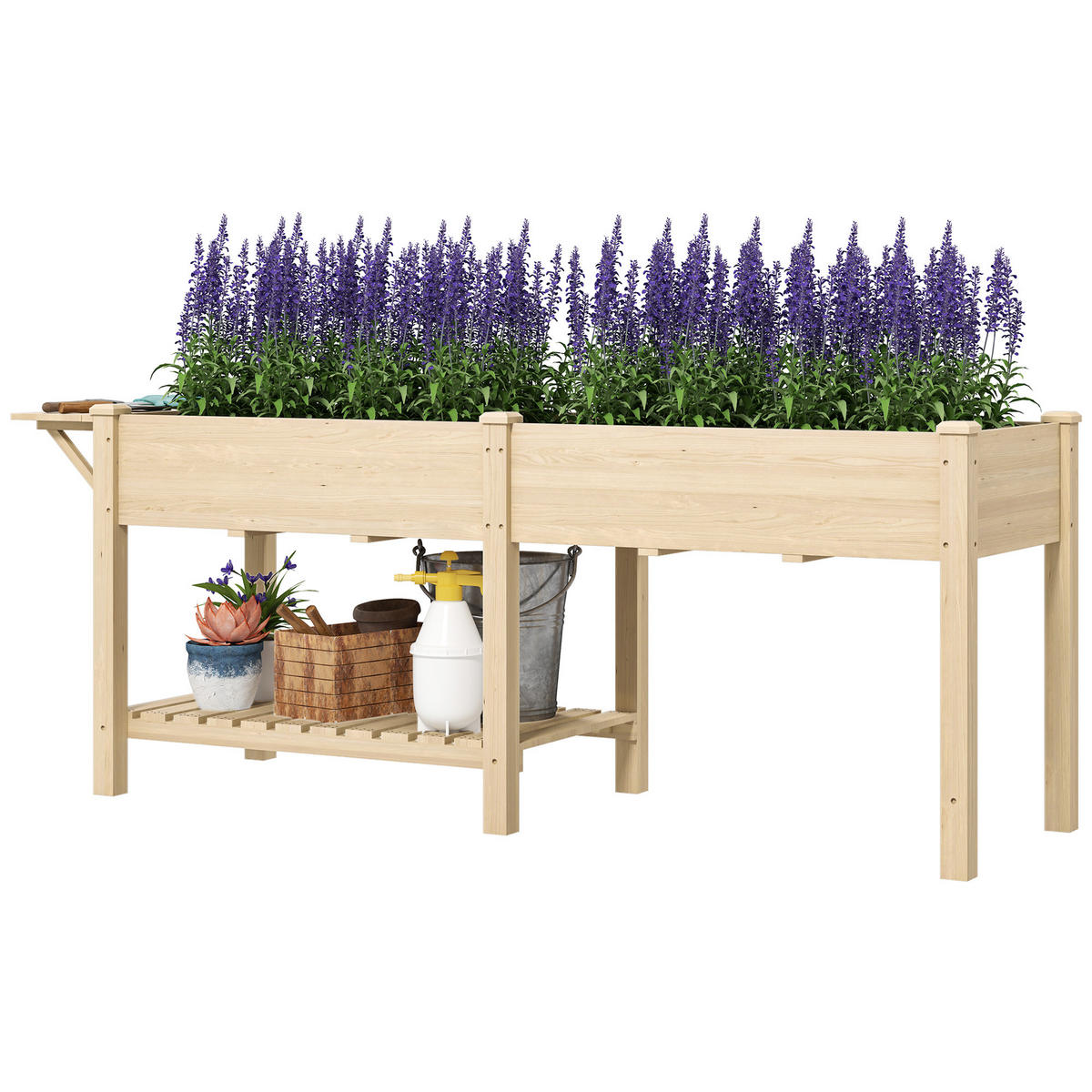 HOCHBEET DE-16014 2 Pflanzkästen mit Klapptisch Naturholz - Naturfarben, Holzwerkstoff (207/78/59cm) - ComfortXL