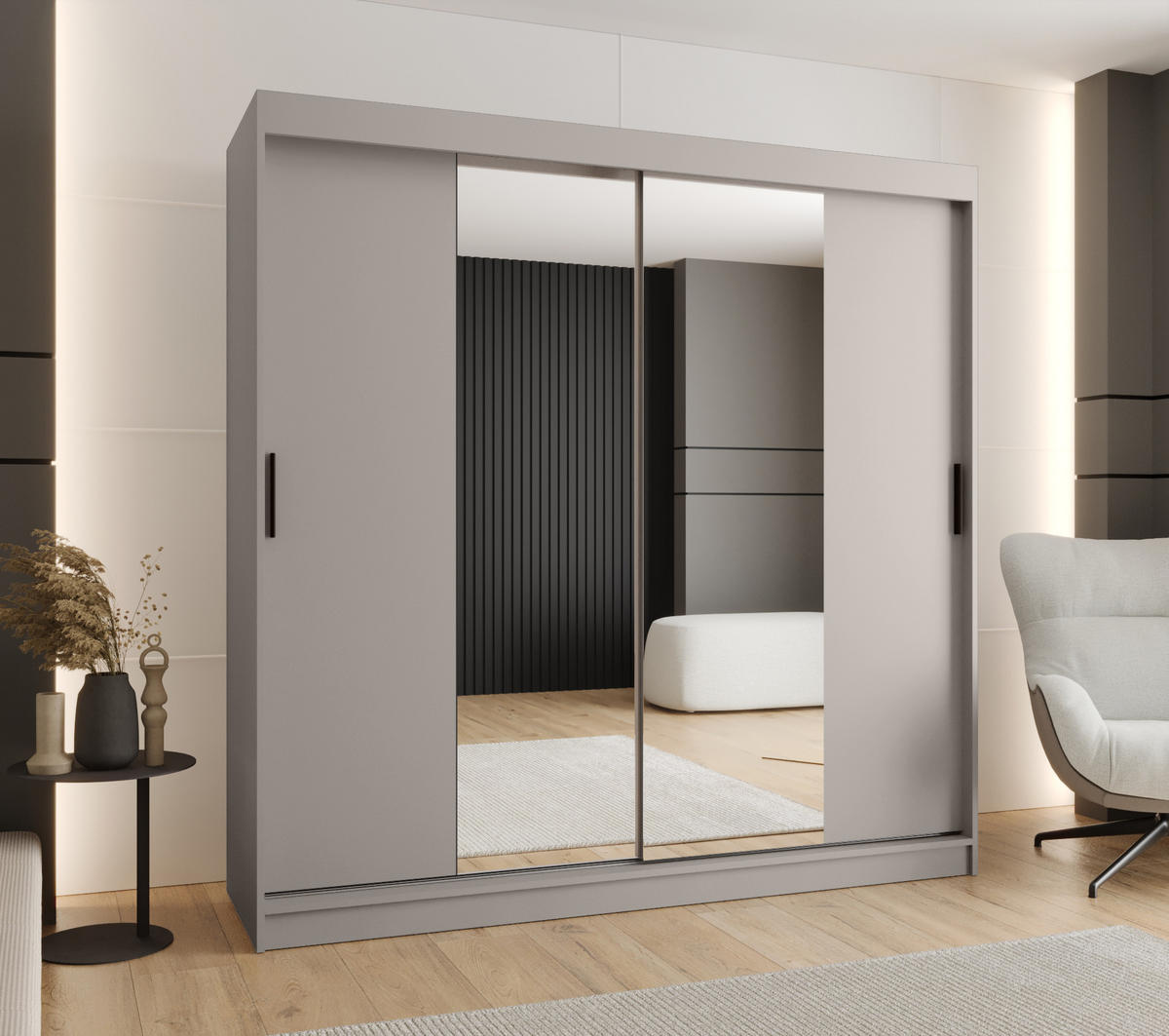 ŠATNÍ skříň s posuvnými dveřmi 200/200/62 2dveřová - černá/kašmírová, dřevo/plast (200/200/62cm)