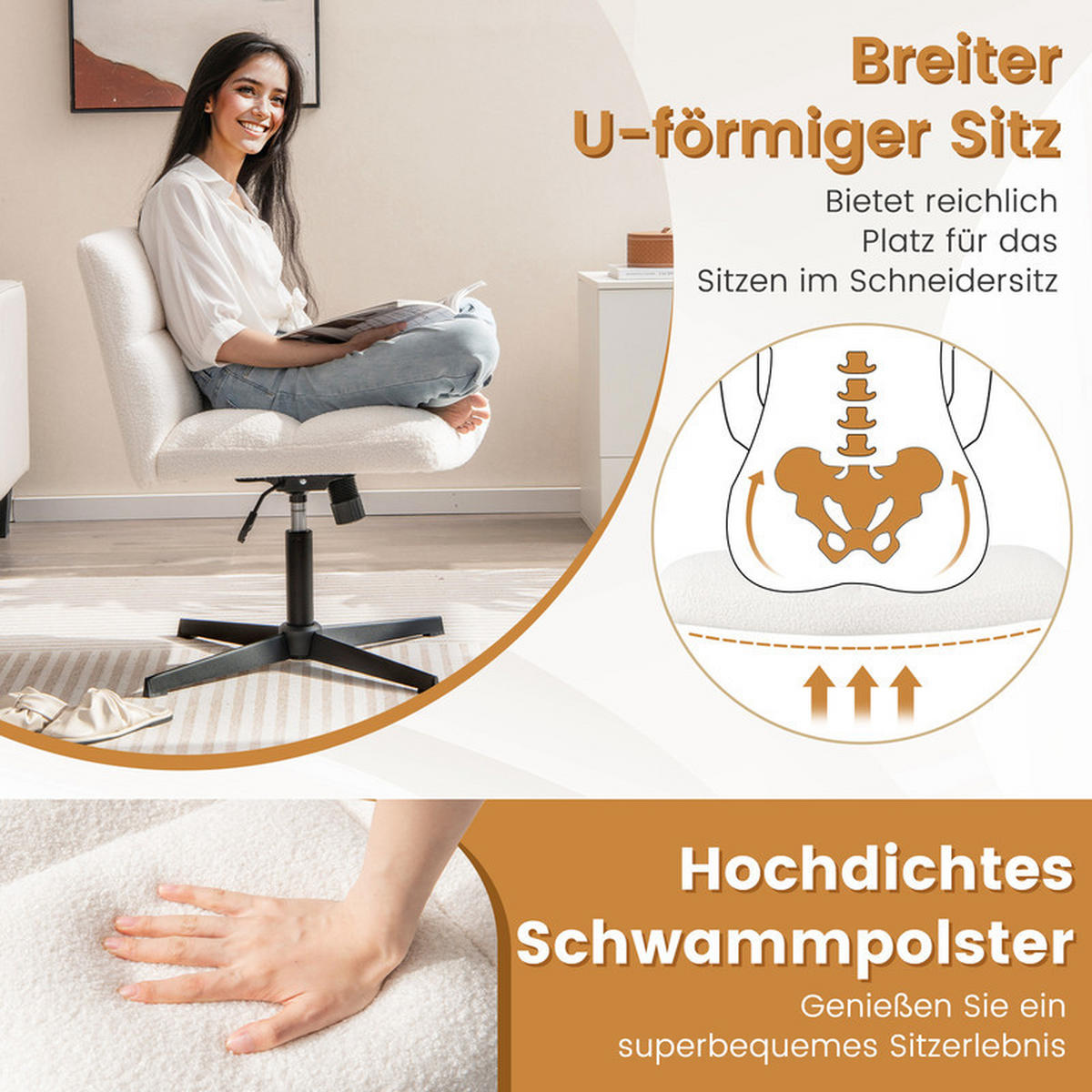 BÜROSTUHL Beige - Beige, Metall (73/78/64cm) - COSTWAY