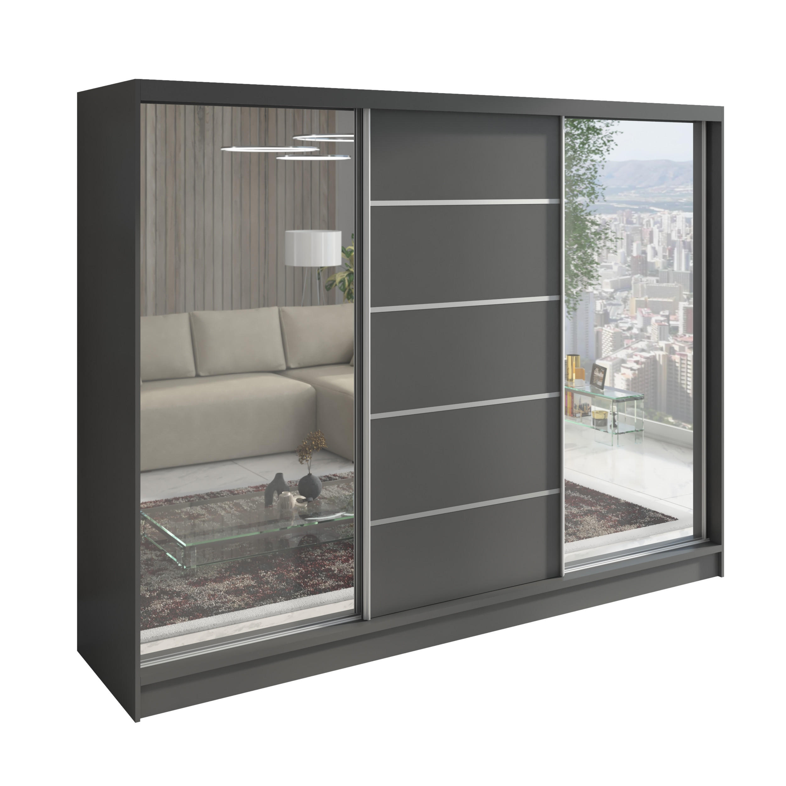 A&J MöbelLand Schwebetürenschrank Graphit 200x215x60 cm