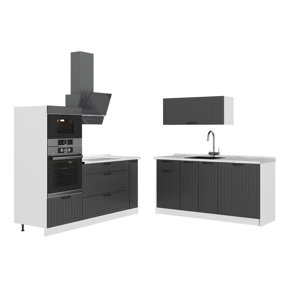 KÜCHENZEILE Fame-Line, Dunkelgrau/Weiß, 340 cm ohne Arbeitsplatte - Dunkelgrau/Weiß, Holzwerkstoff (340/153.6/51.6cm) - Vicco